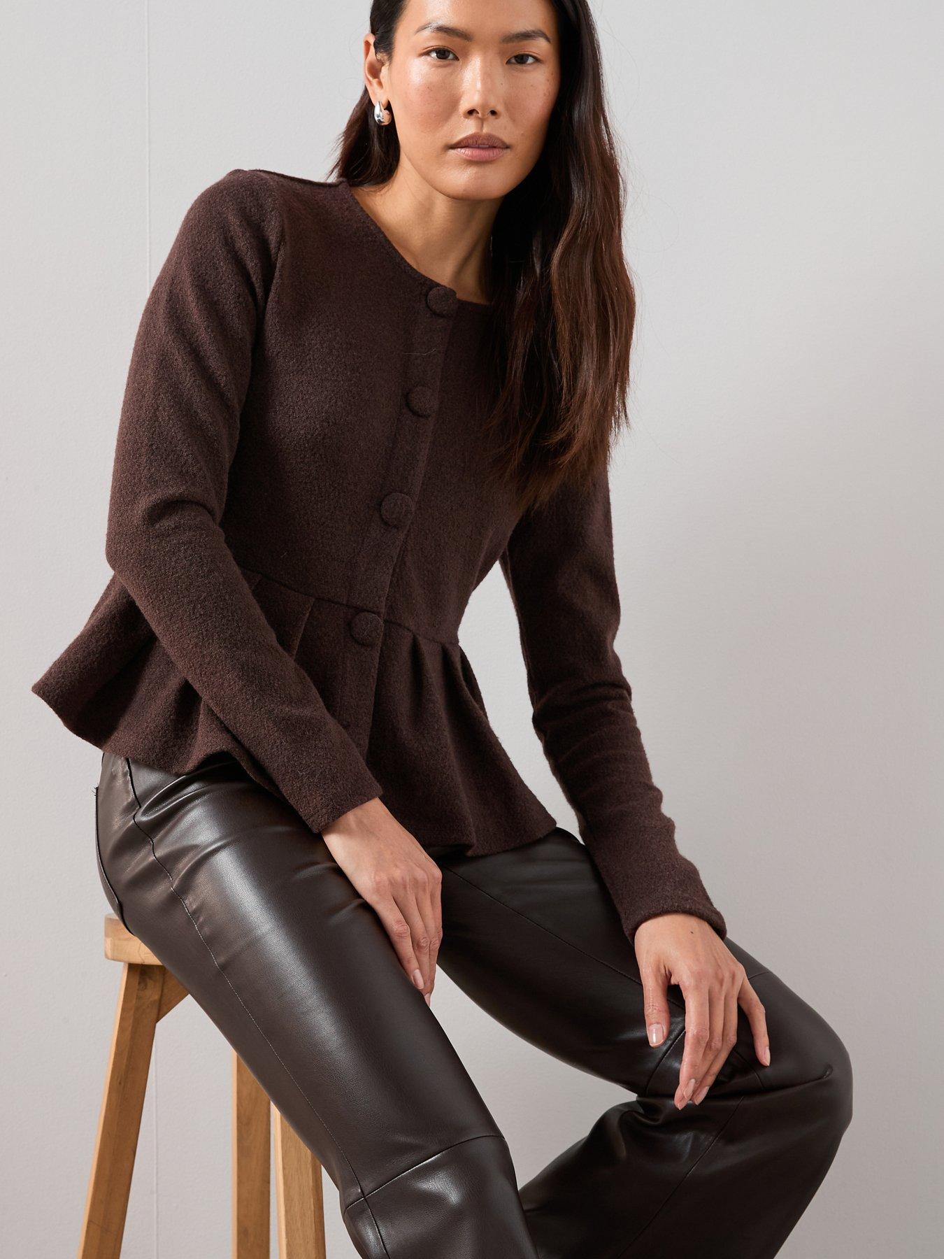 Image 5 of 6 of The Very Collection Peplum Button Through Top - Brown