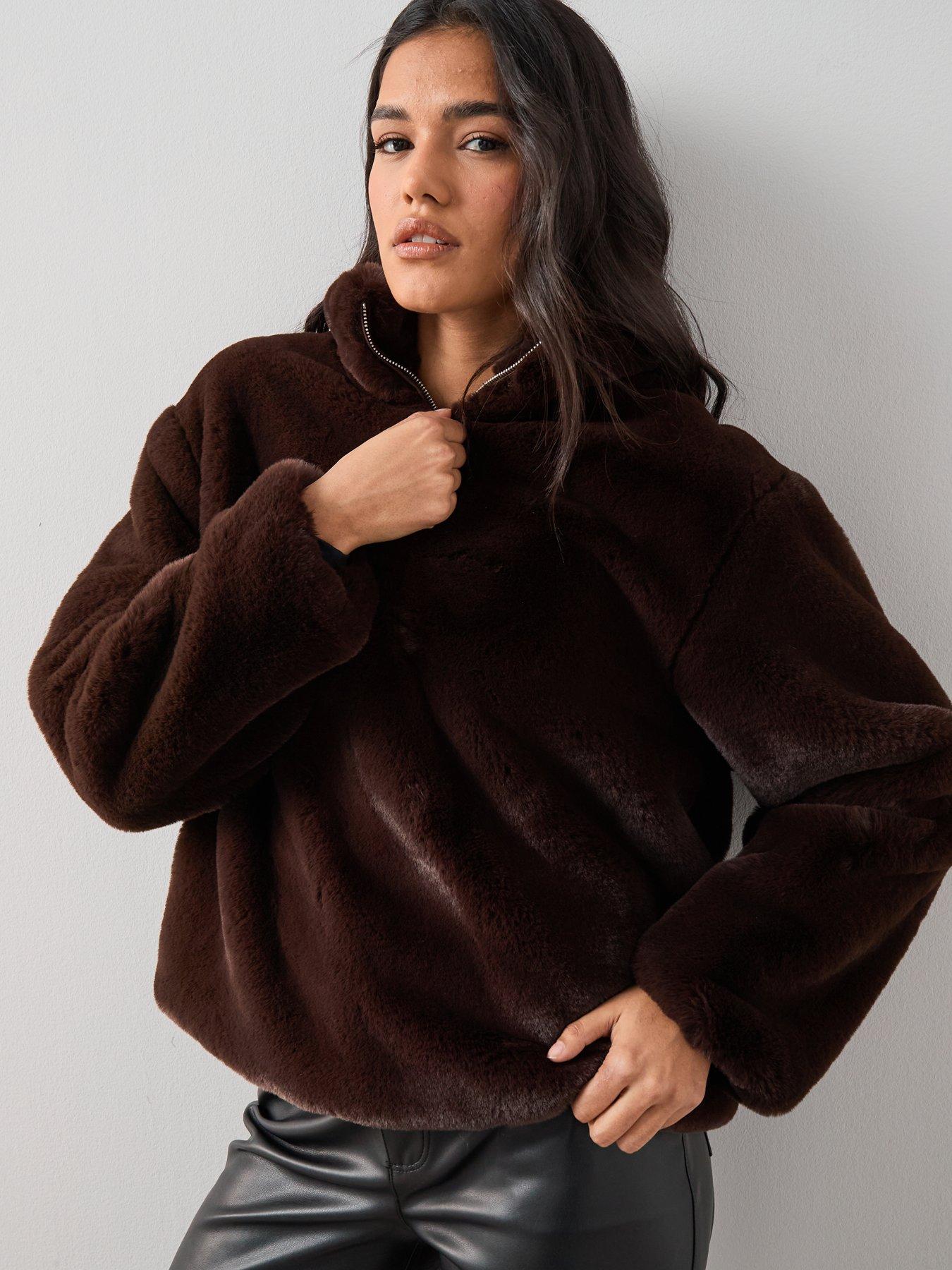  image of the-very-collection-brown-faux-fur-jacket