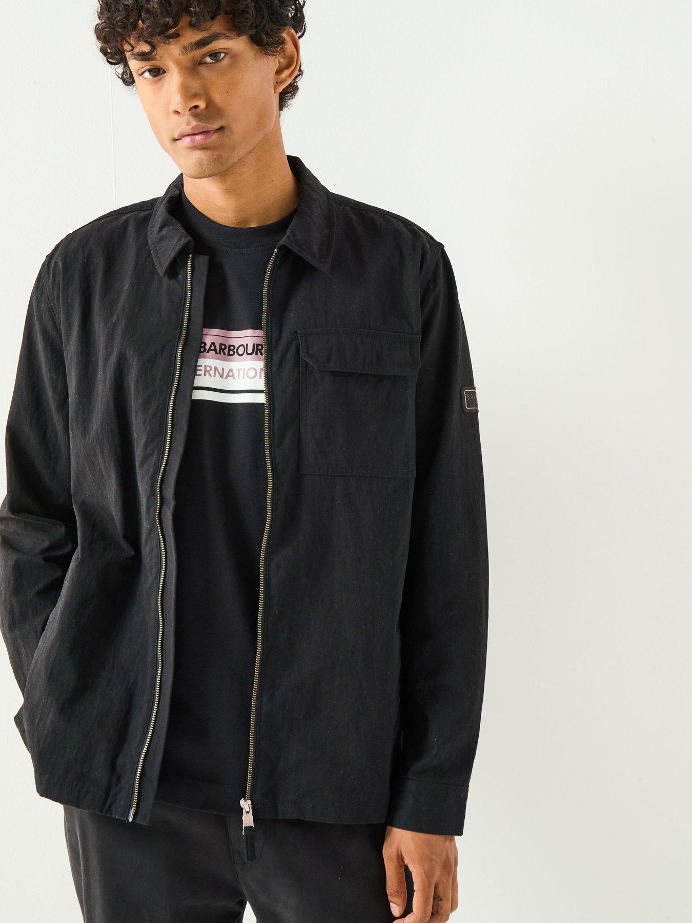 front image of barbour-international-maze-peached-nylon-overshirt--black