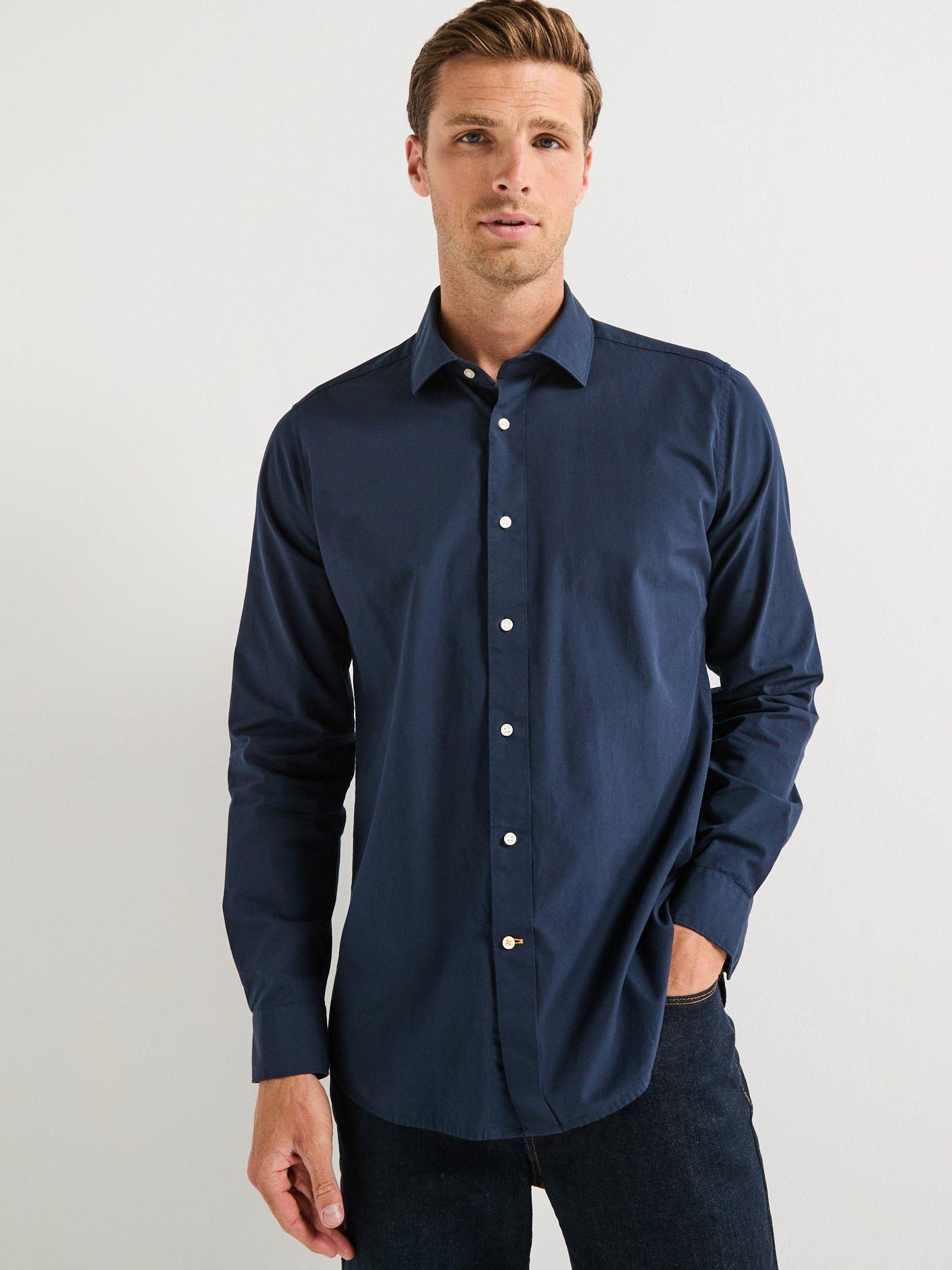 image of barbour-throckley-pin-point-oxford-tailored-fit-shirt--navy