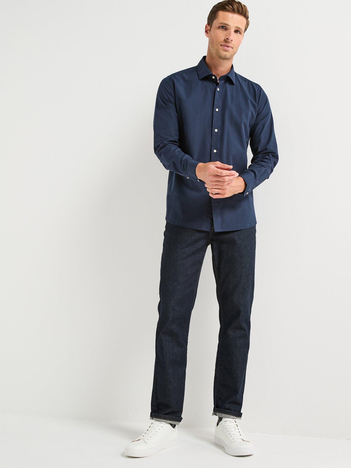 Image 2 of 3 of Barbour Throckley Pin Point Oxford Tailored Fit Shirt - Navy