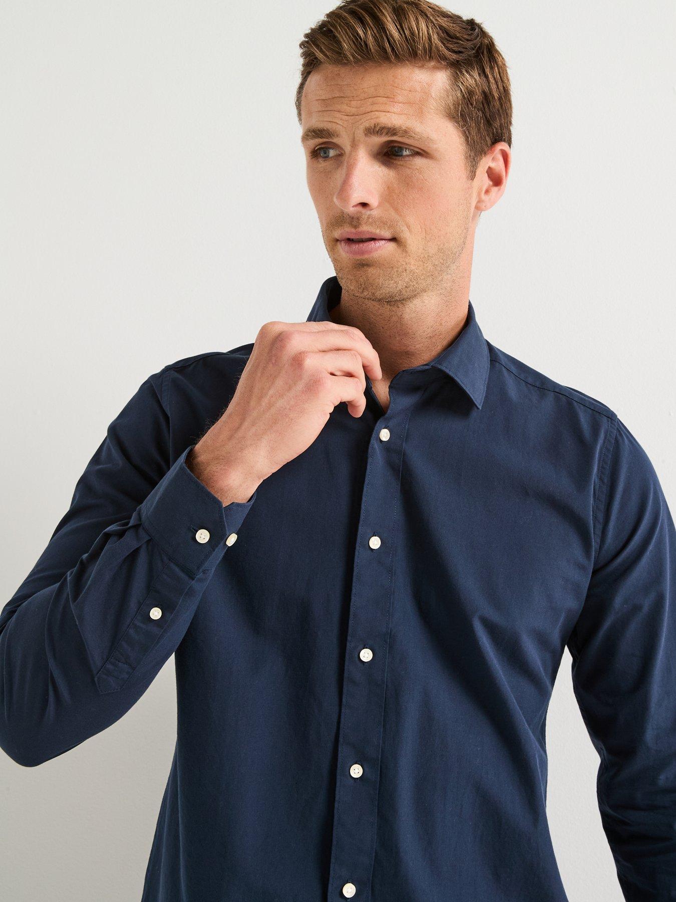  image of barbour-throckley-pin-point-oxford-tailored-fit-shirt--navy