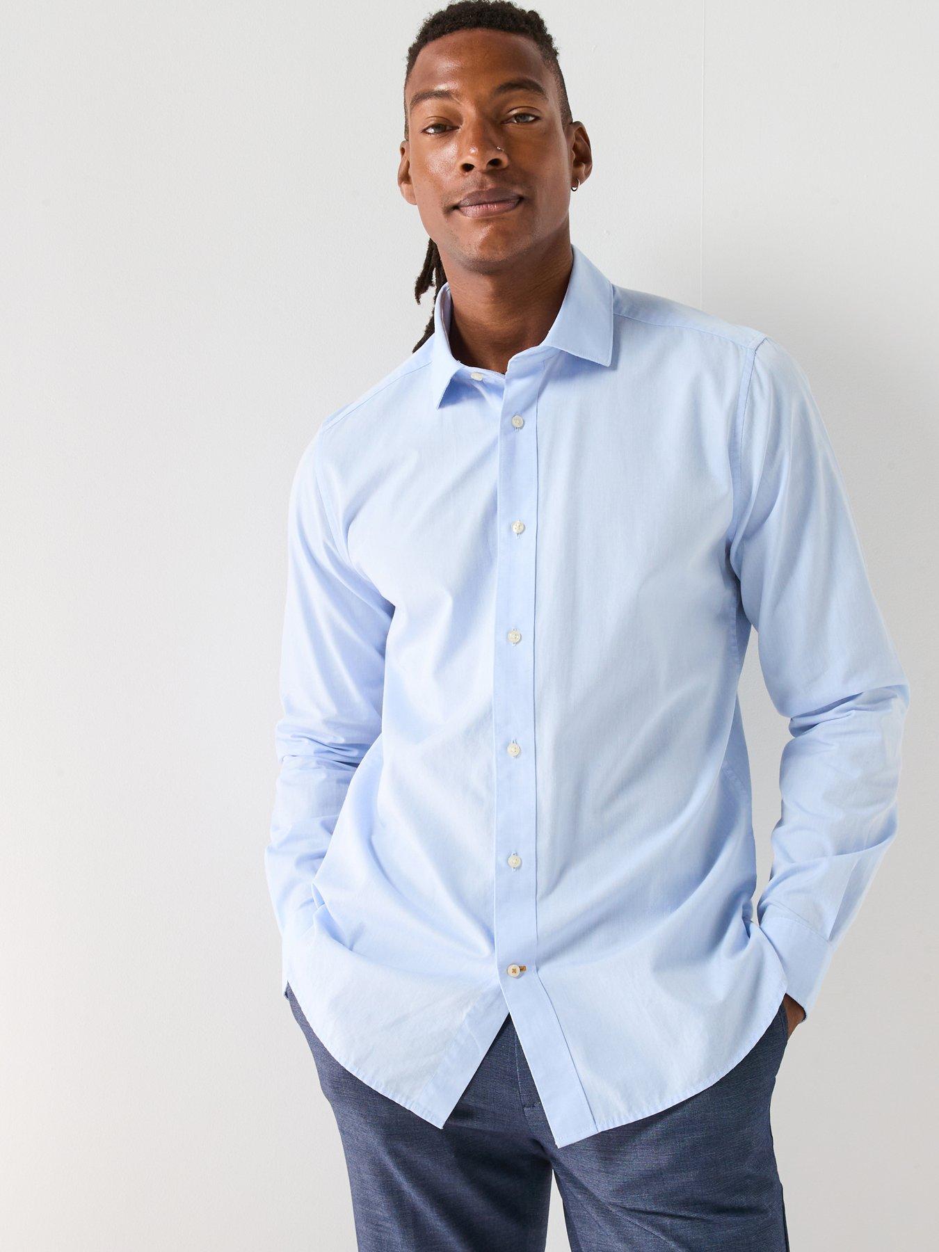 undefined Throckley Pin Point Oxford Tailored Fit Shirt - Light Blue