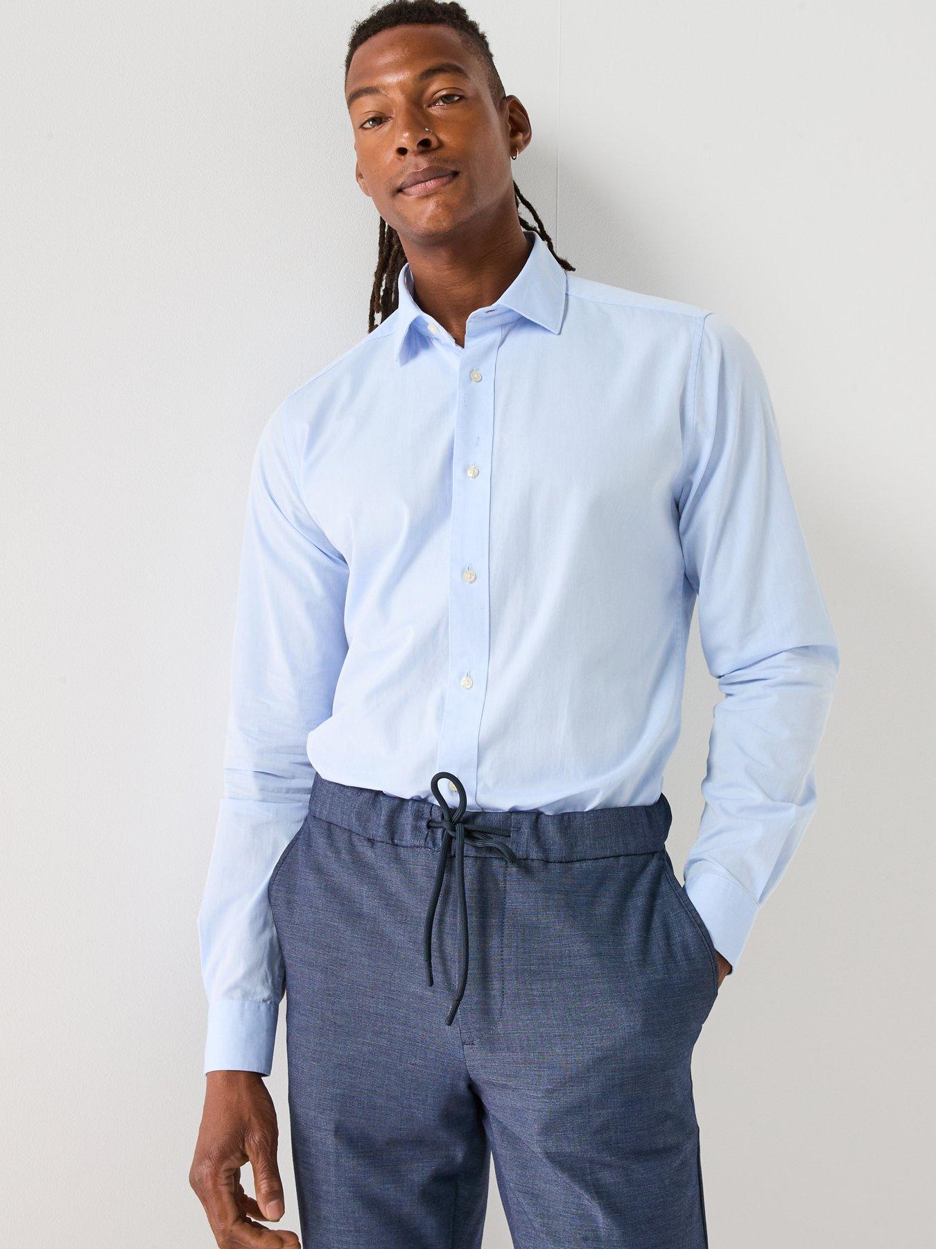 Image 6 of 6 of Barbour Throckley Pin Point Oxford Tailored Fit Shirt - Light Blue