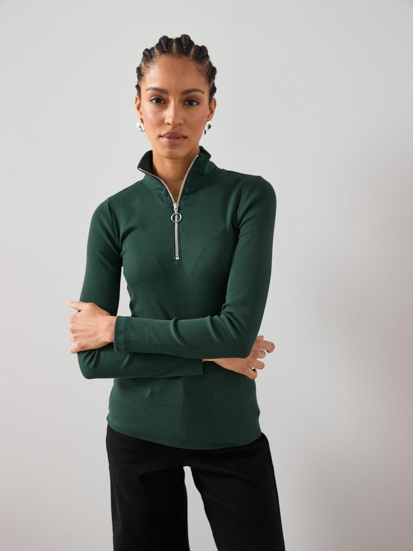  image of the-very-collection-ribbed-half-zip-top-green