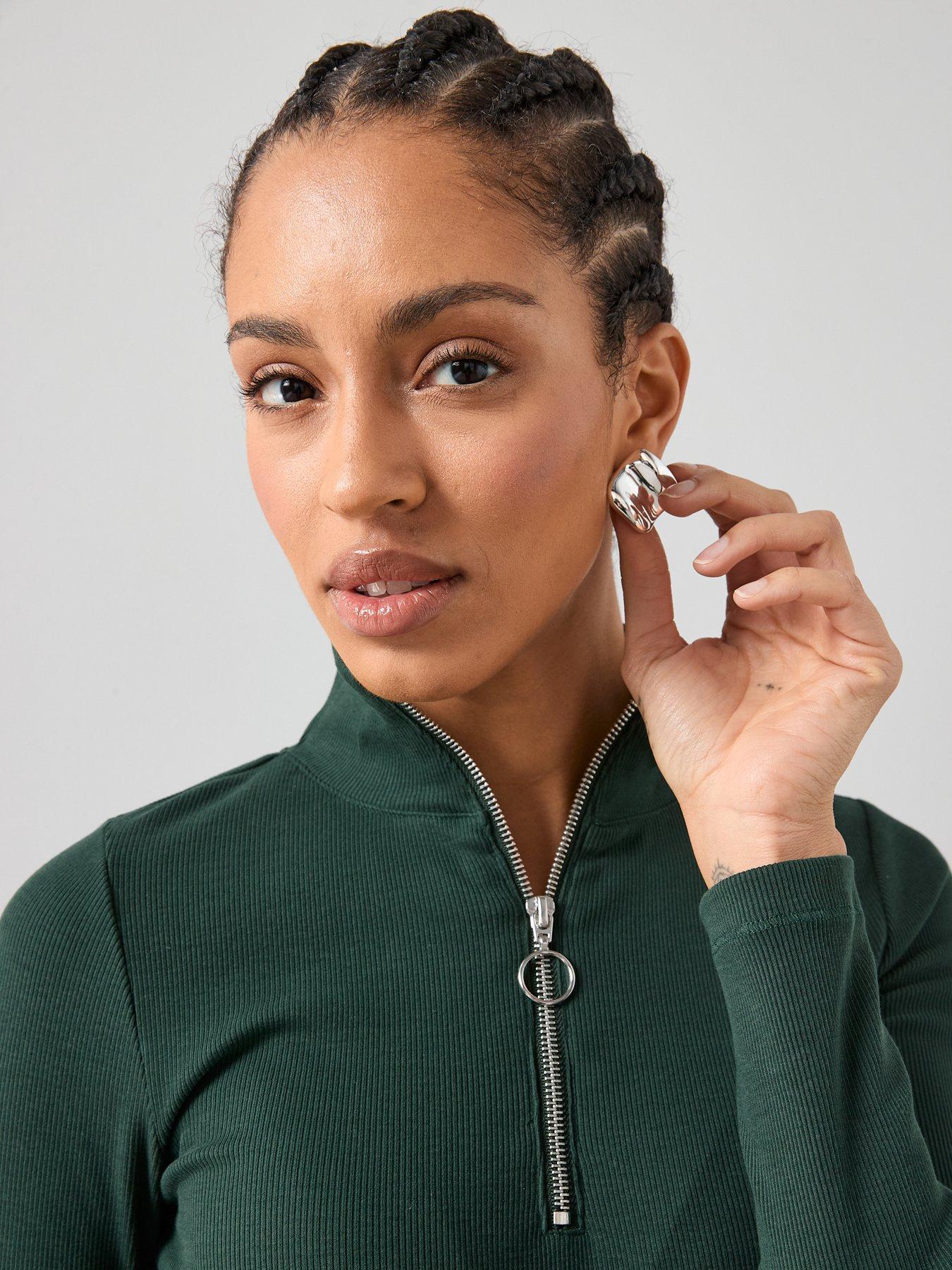  image of the-very-collection-ribbed-half-zip-top-green