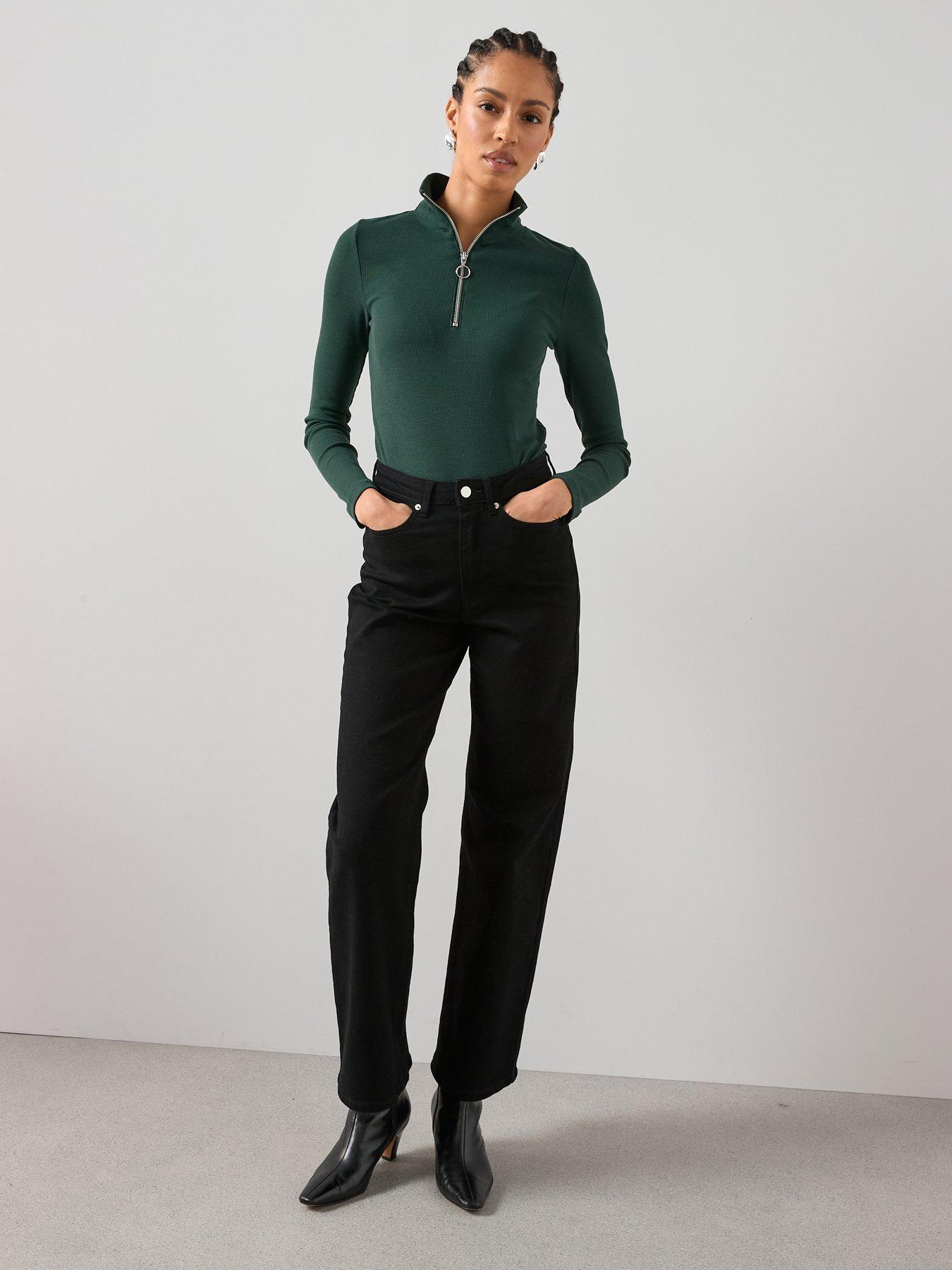  image of the-very-collection-ribbed-half-zip-top-green