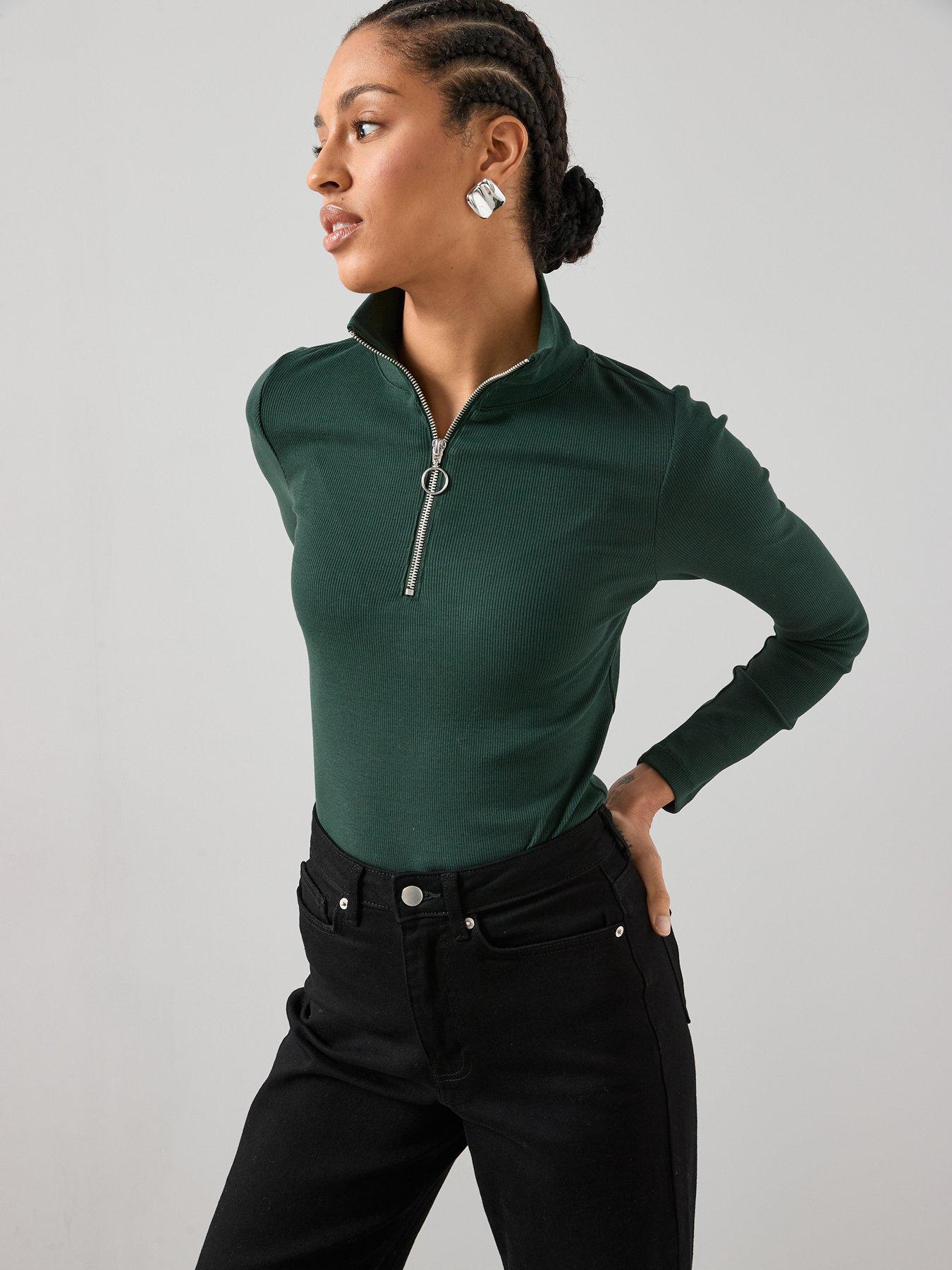  image of the-very-collection-ribbed-half-zip-top-green