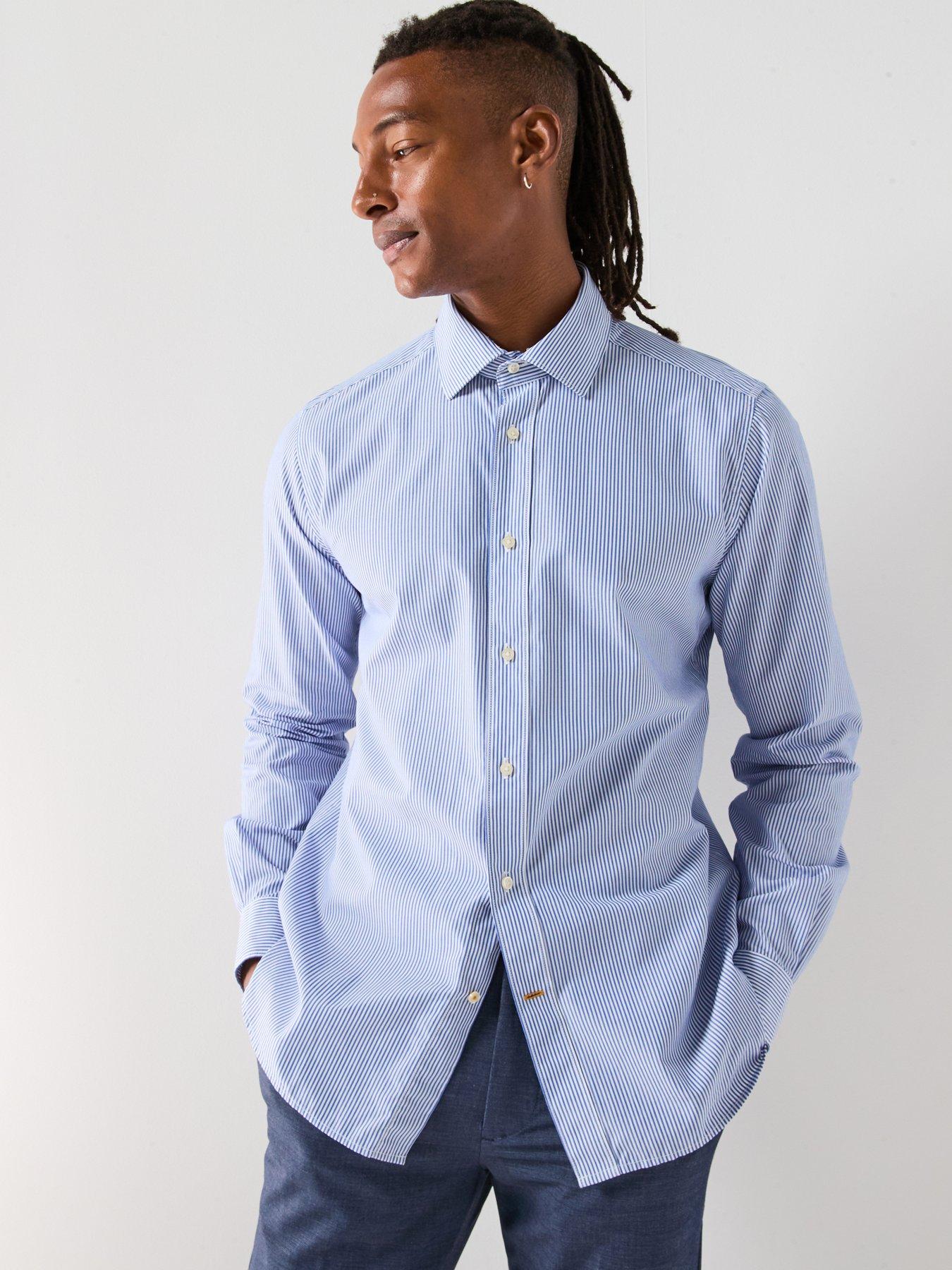 undefined Graham Striped Tailored Fit Shirt - Light Blue