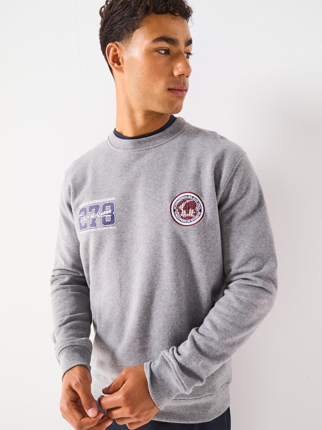 front image of barbour-international-steve-mcqueen-crew-sweat-top--grey