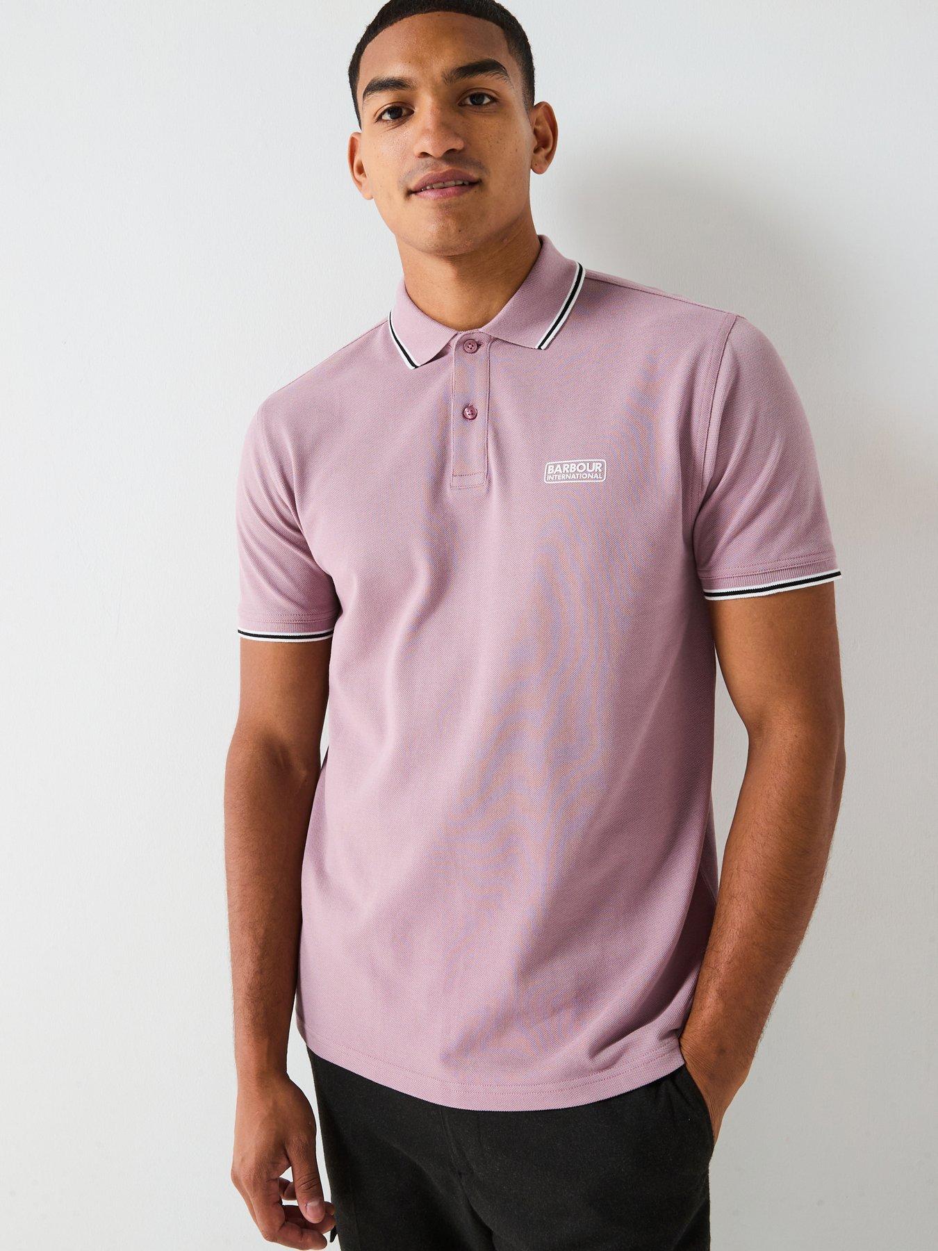 undefined Evan Tipped Short Sleeve Polo Shirt- Light Pink