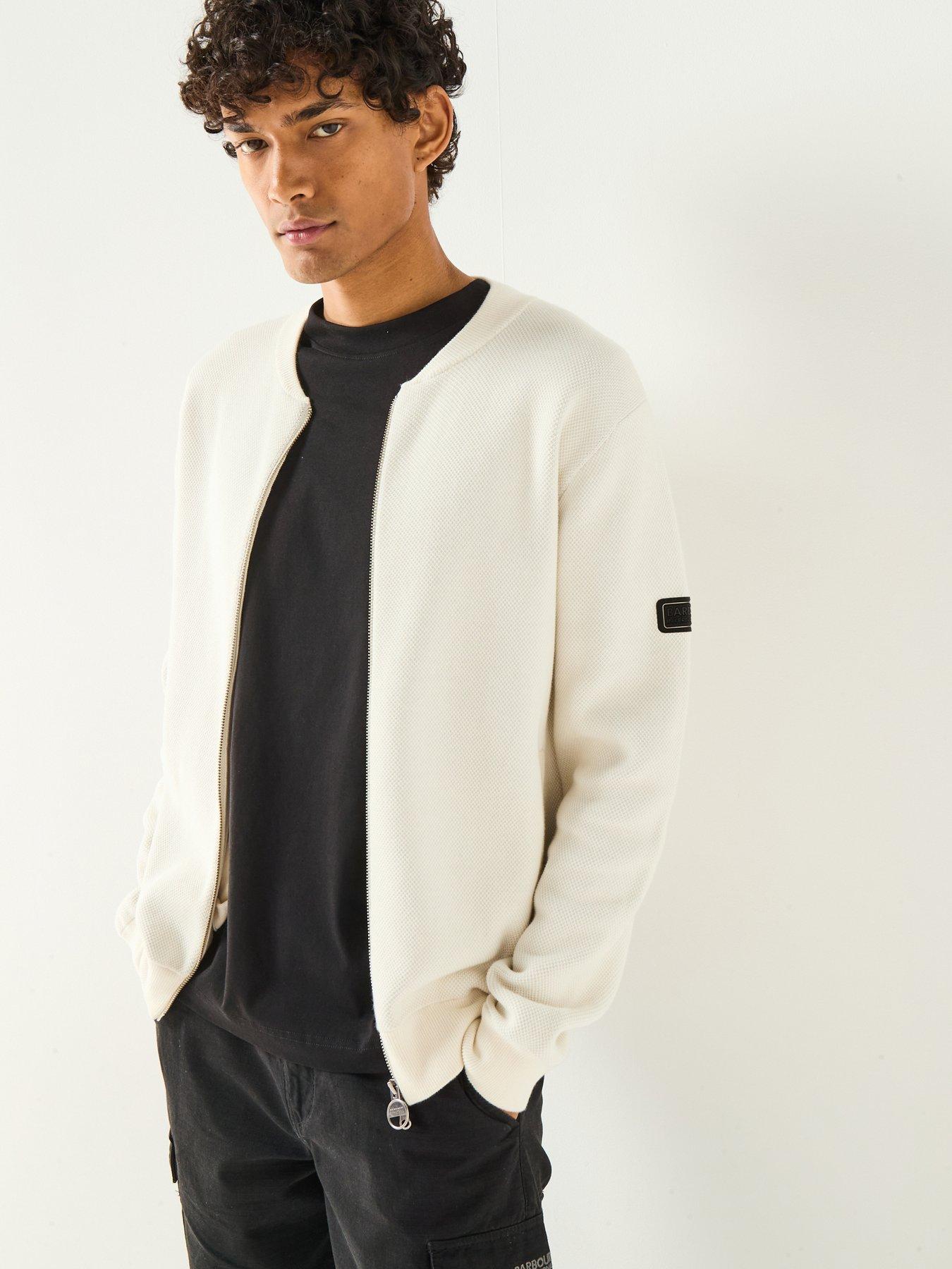 Image 1 of 6 of Barbour International Patrick Bomber Zip Through Knitted Cardigan- White