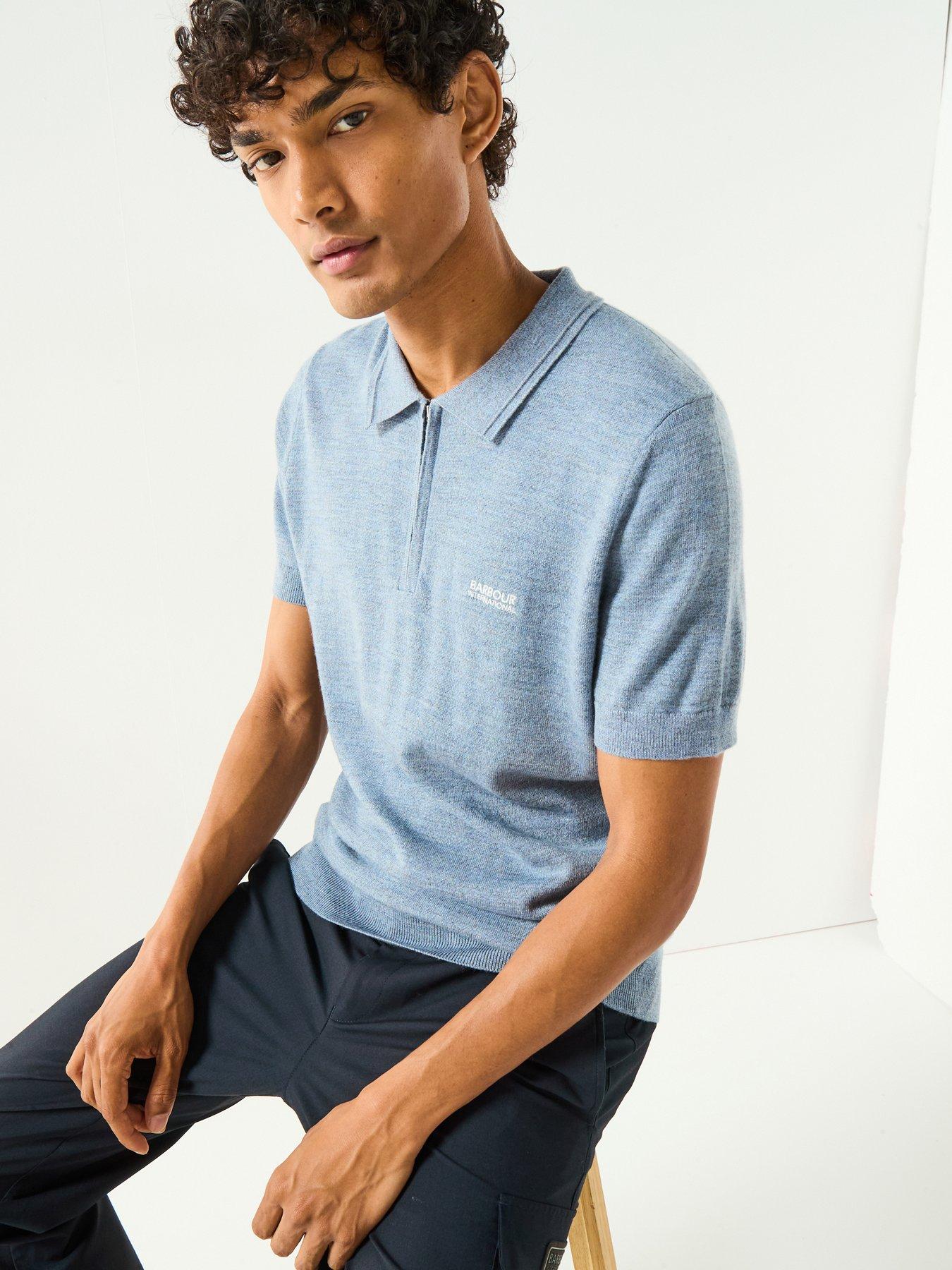 undefined Maverick Mouline Knitted Polo Shirt- Blue