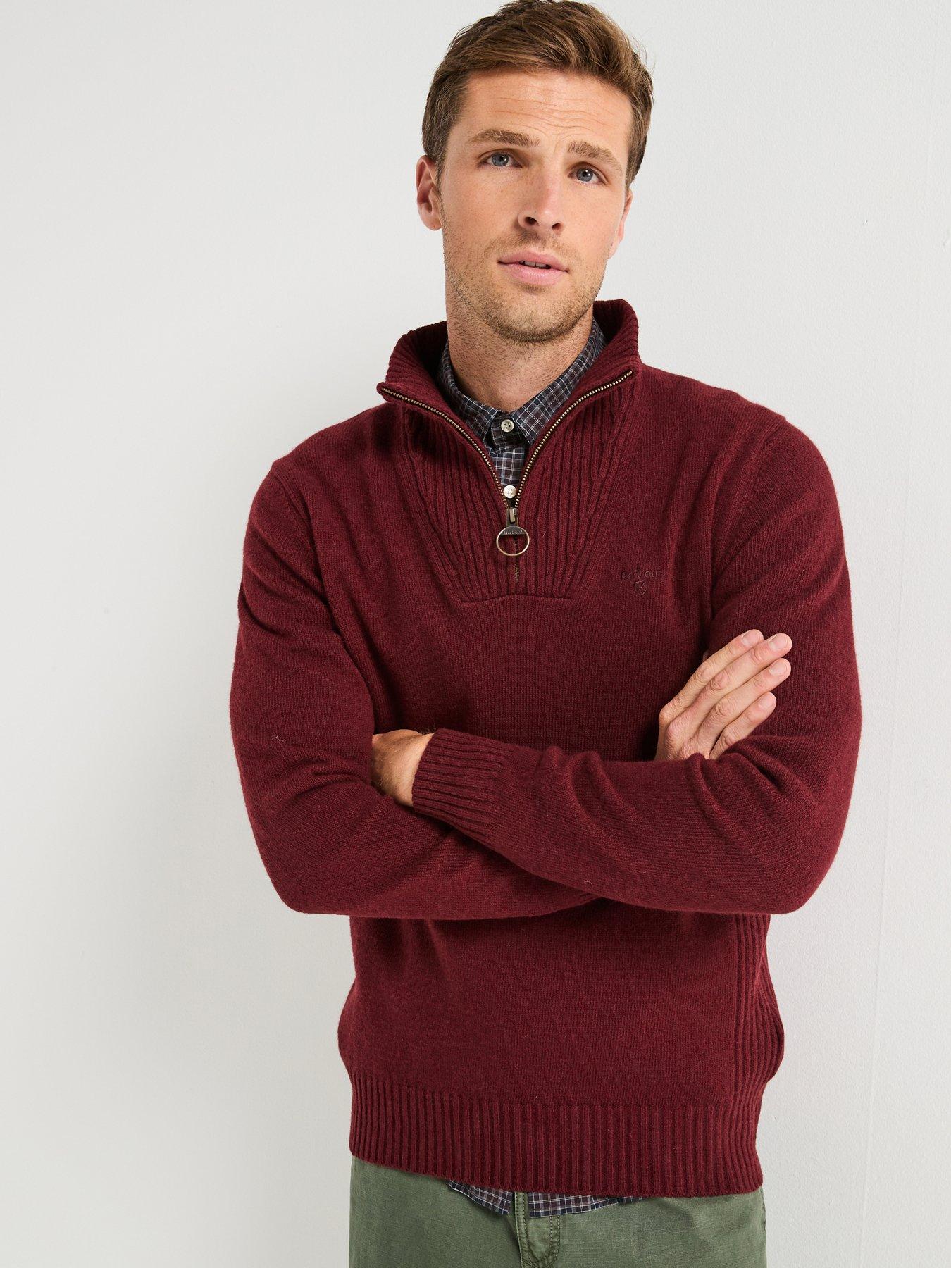 Image 1 of 6 of Barbour Essential Lambswool 1/4 Zip Knitted Jumper - Dark Red