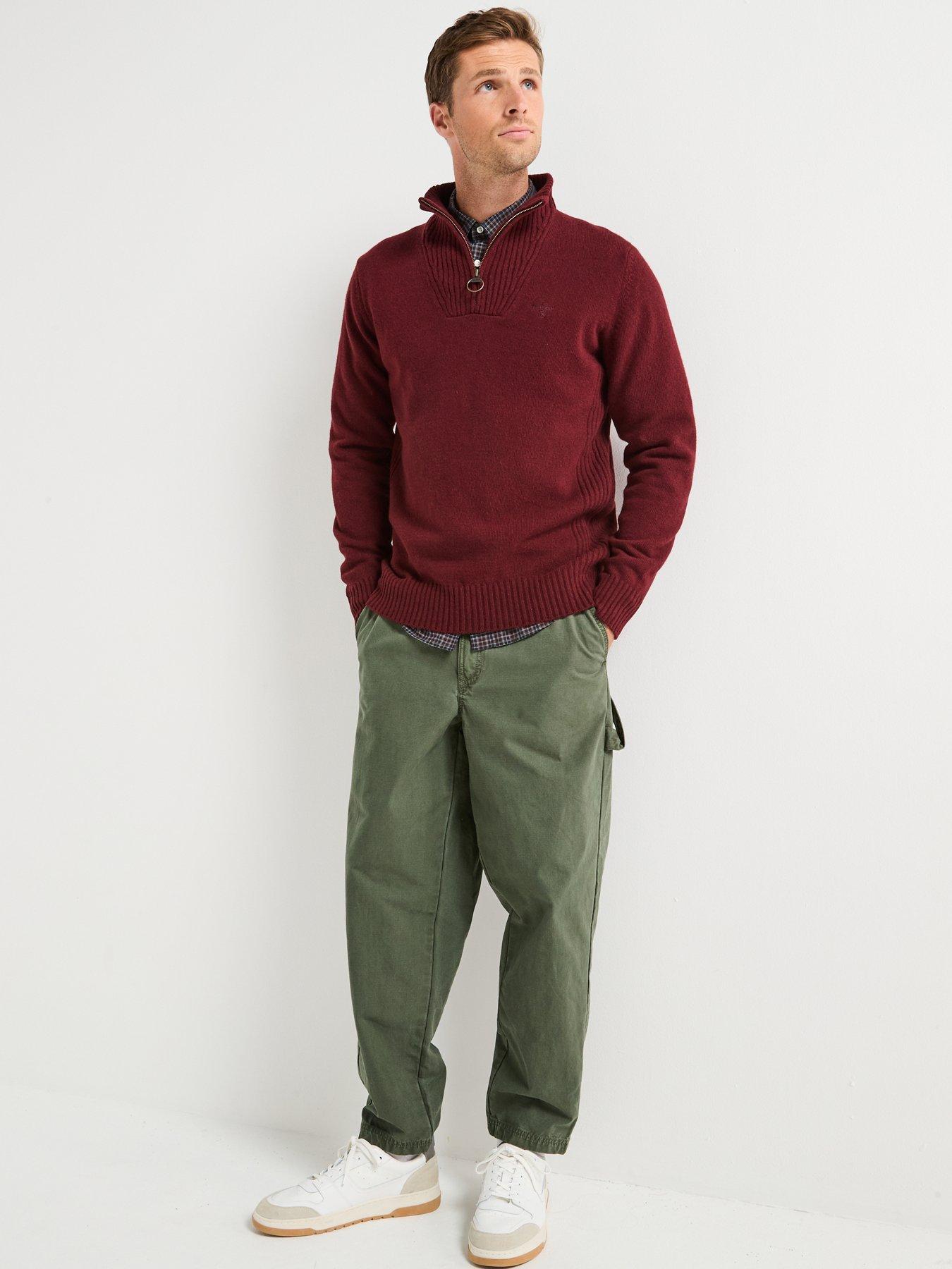 Image 5 of 6 of Barbour Essential Lambswool 1/4 Zip Knitted Jumper - Dark Red