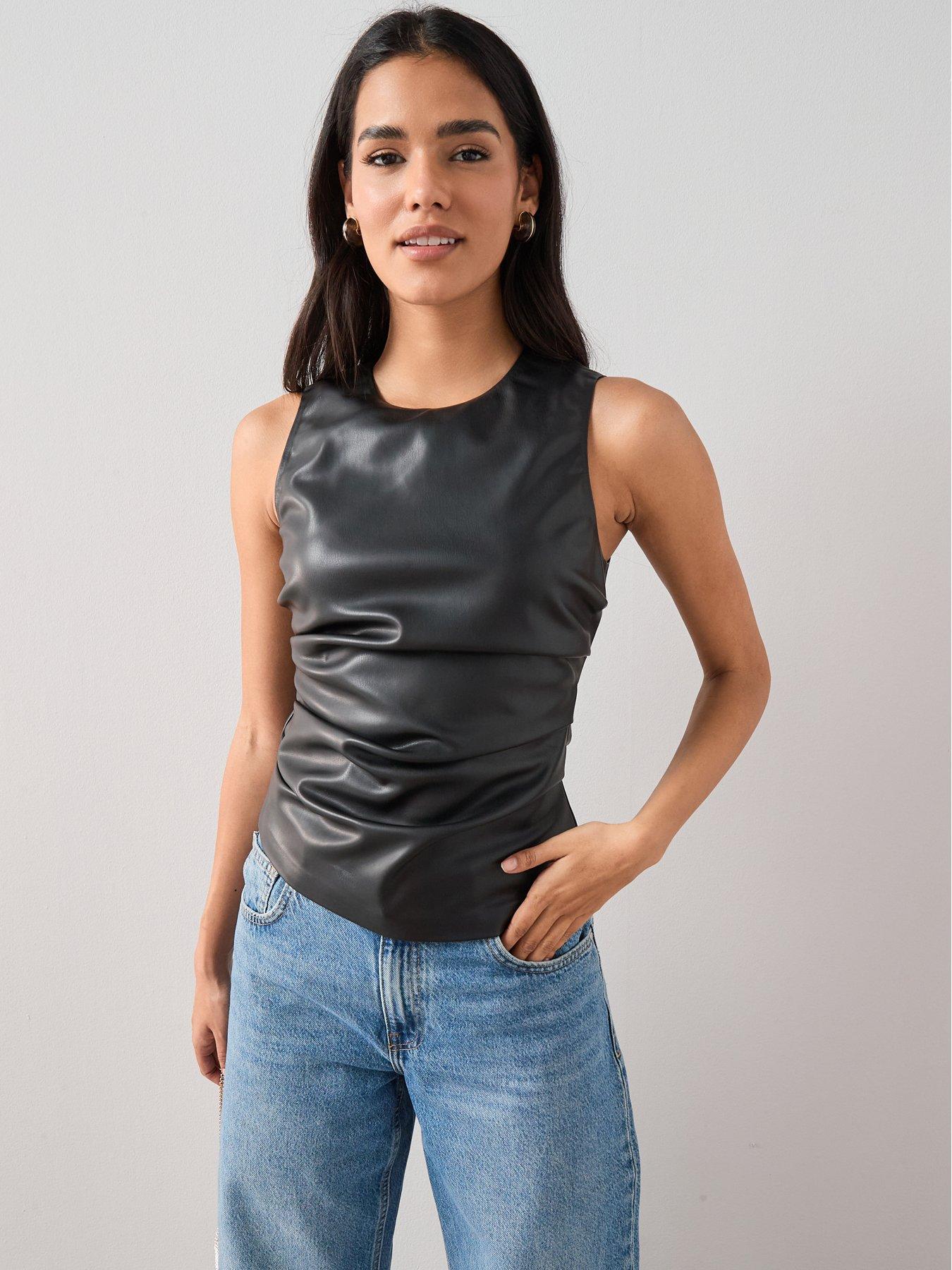 Image 1 of 7 of The Very Collection Sleeveless Pu Top - Black