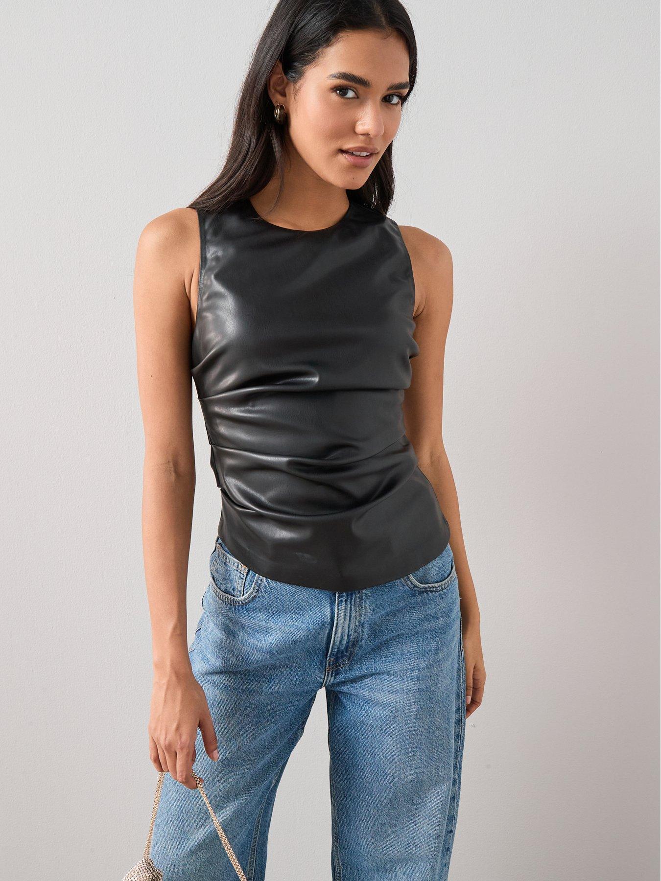 Image 6 of 7 of The Very Collection Sleeveless Pu Top - Black