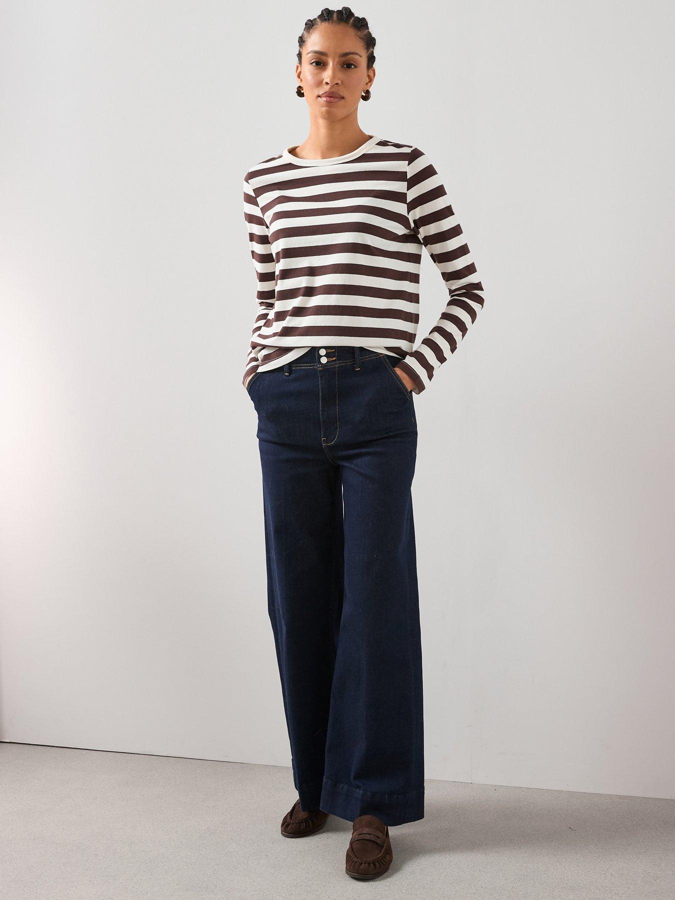  image of the-very-collection-long-sleeve-oversize-basic-stripe-tee-brown