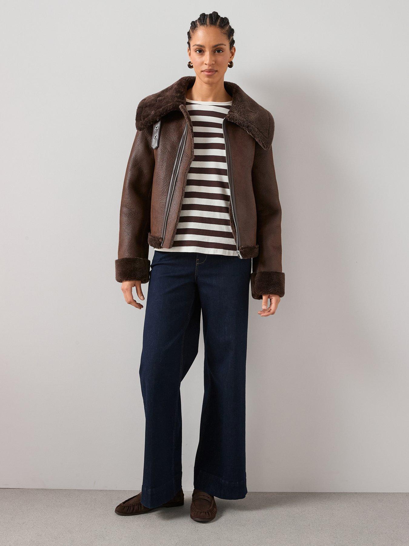  image of the-very-collection-long-sleeve-oversize-basic-stripe-tee-brown