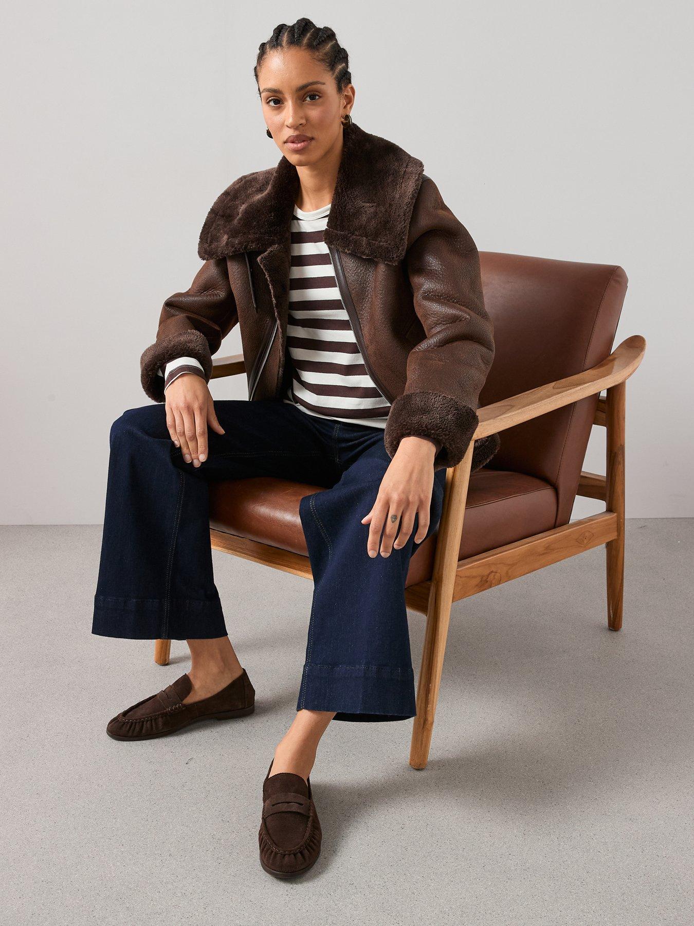  image of the-very-collection-long-sleeve-oversize-basic-stripe-tee-brown