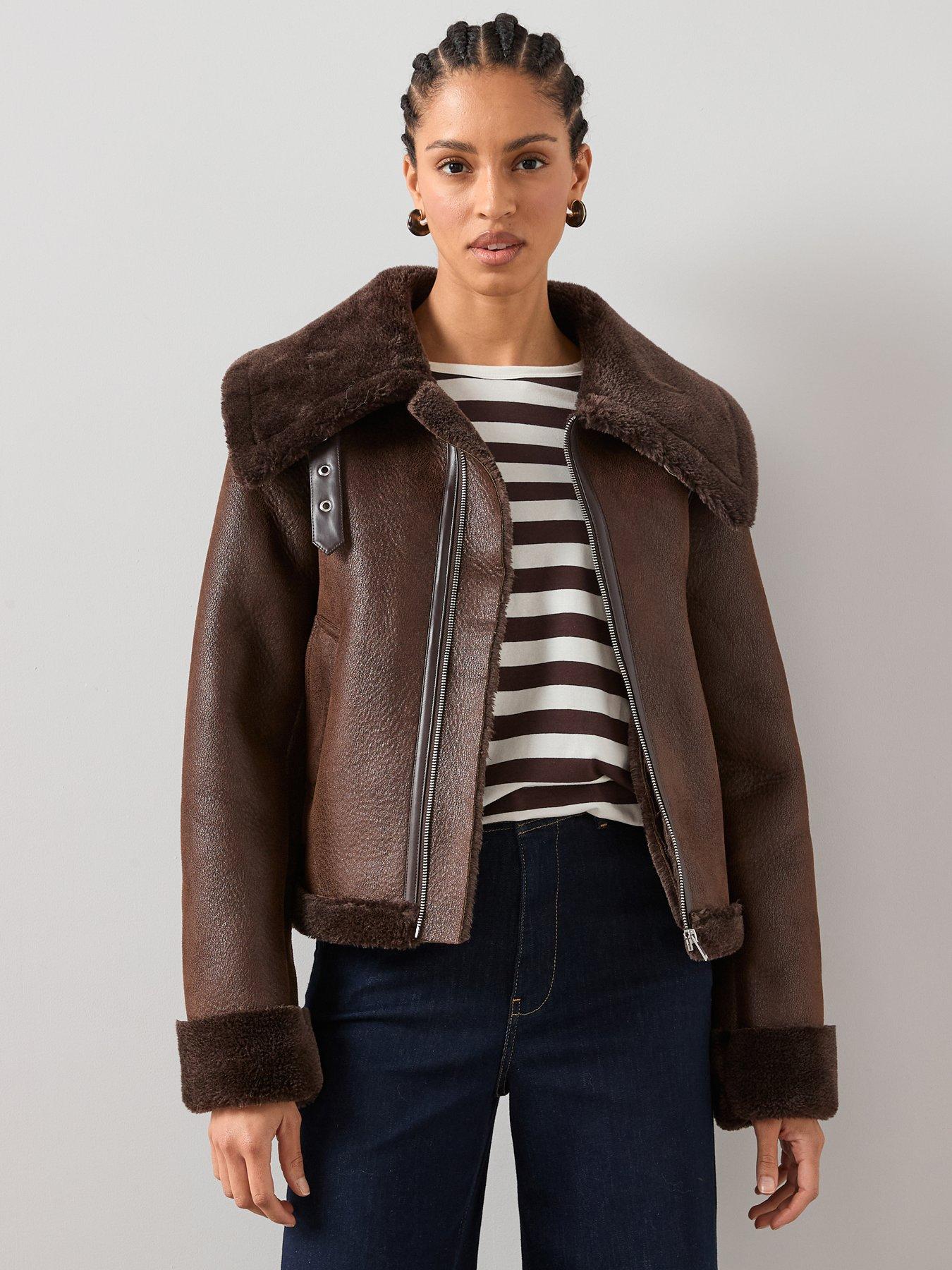  image of the-very-collection-long-sleeve-oversize-basic-stripe-tee-brown