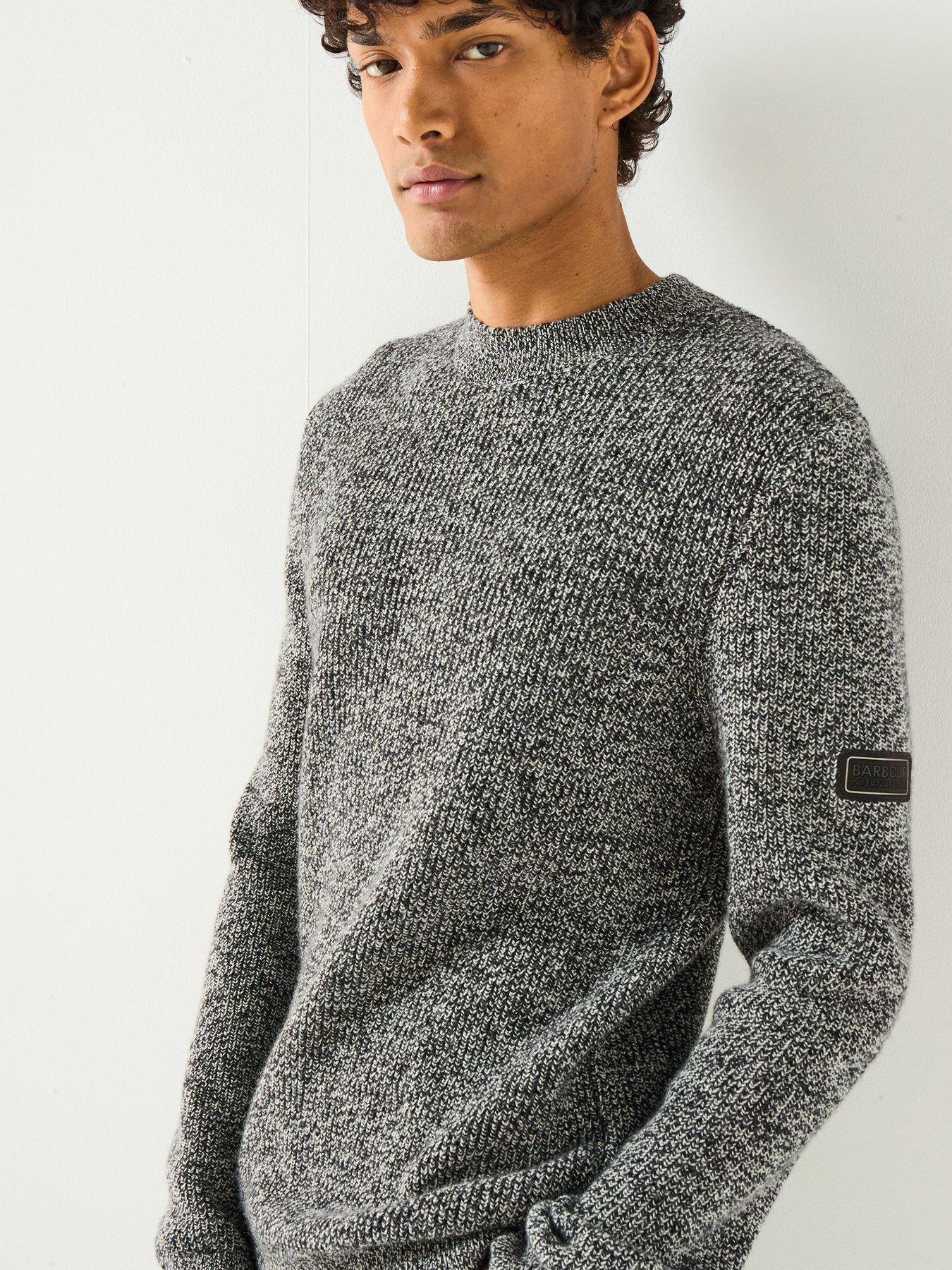  image of barbour-international-declan-yarn-twist-crew-neck-knitted-jumper-black