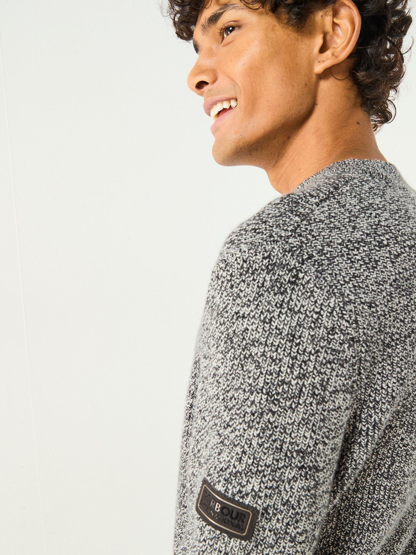  image of barbour-international-declan-yarn-twist-crew-neck-knitted-jumper-black