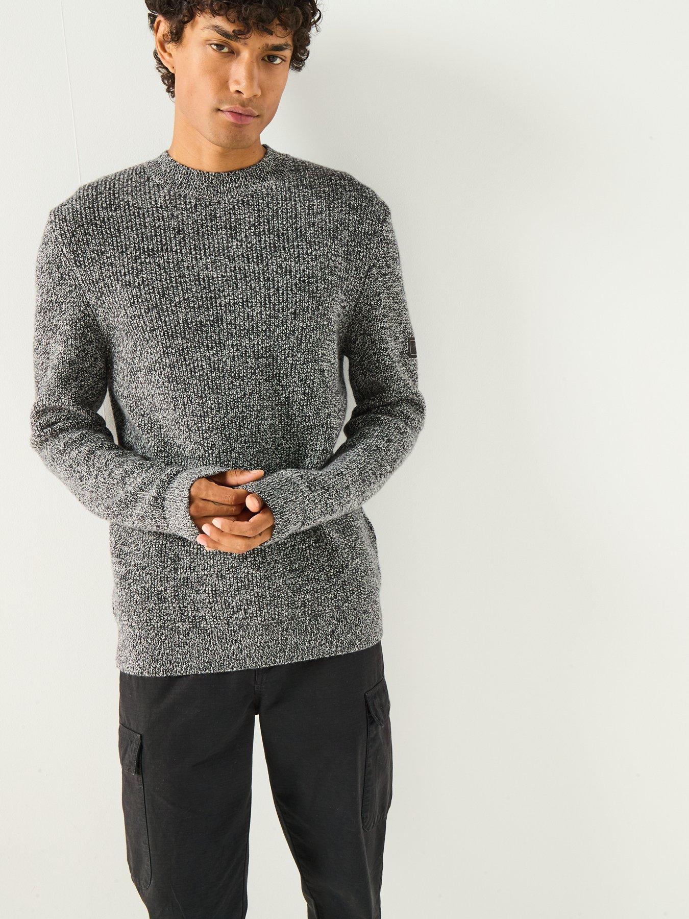  image of barbour-international-declan-yarn-twist-crew-neck-knitted-jumper-black