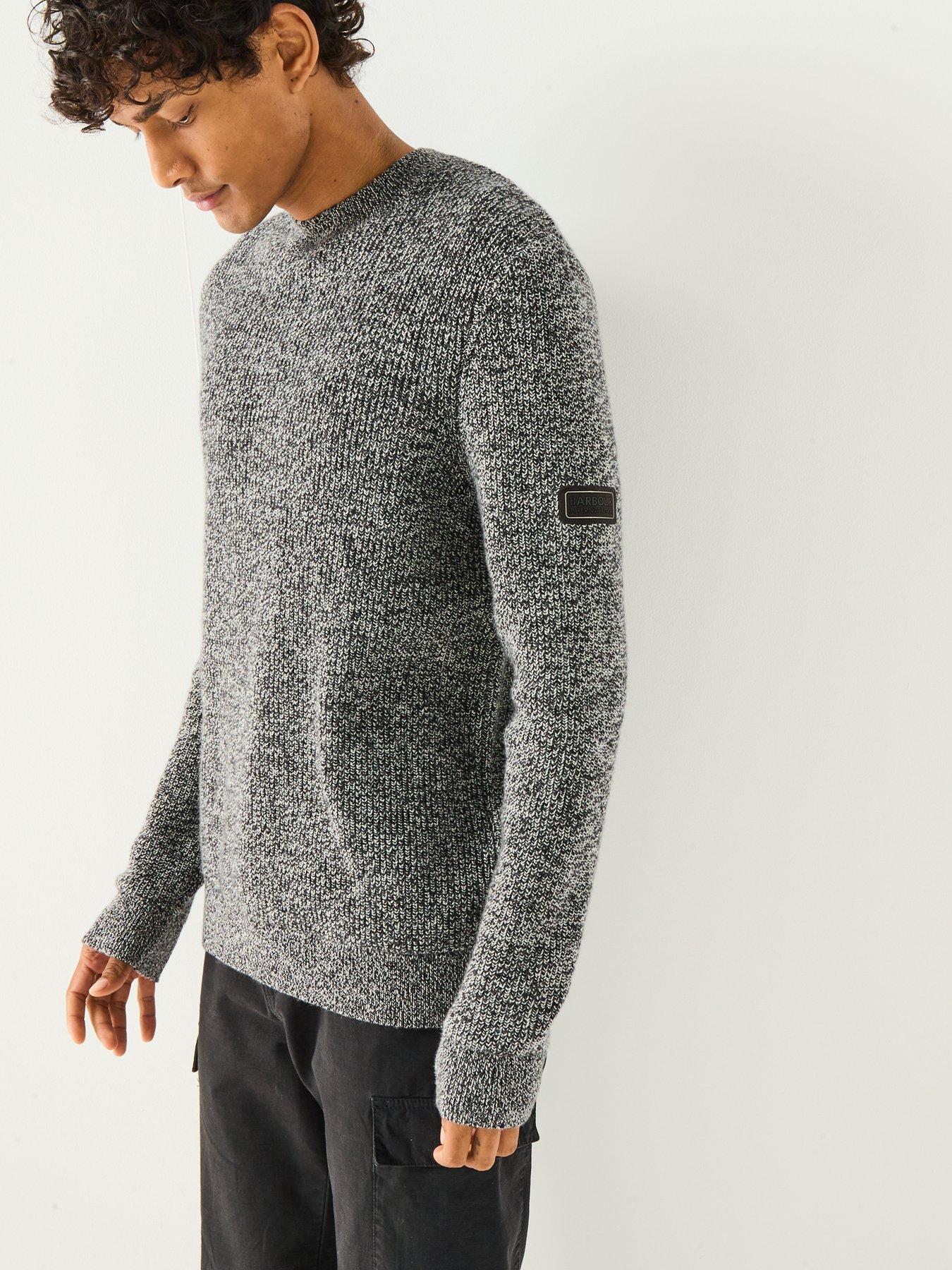  image of barbour-international-declan-yarn-twist-crew-neck-knitted-jumper-black