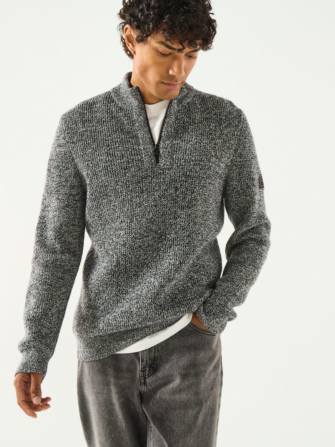  image of barbour-international-declan-yarn-twist-funnel-neck-knitted-jumper-grey