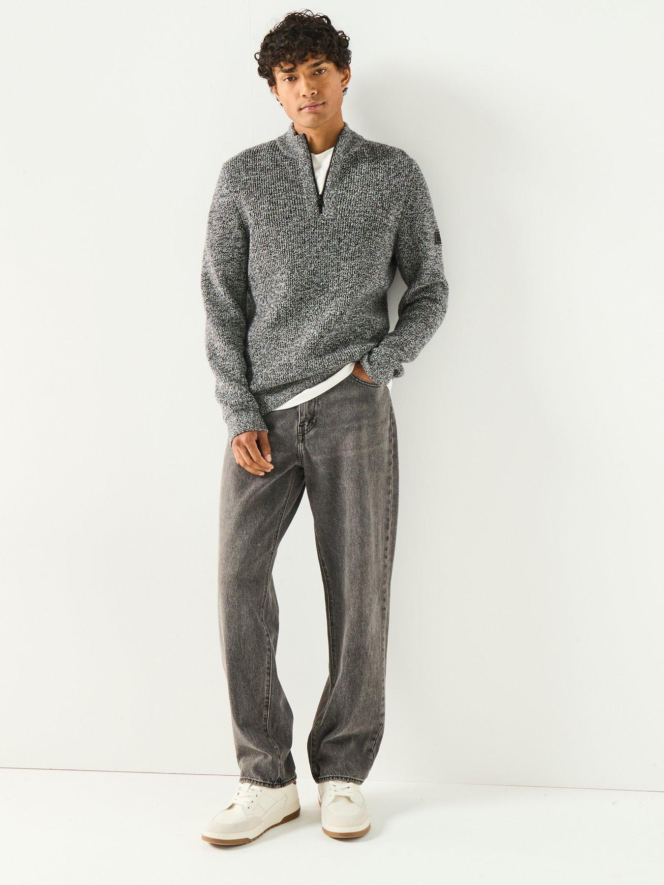  image of barbour-international-declan-yarn-twist-funnel-neck-knitted-jumper-grey