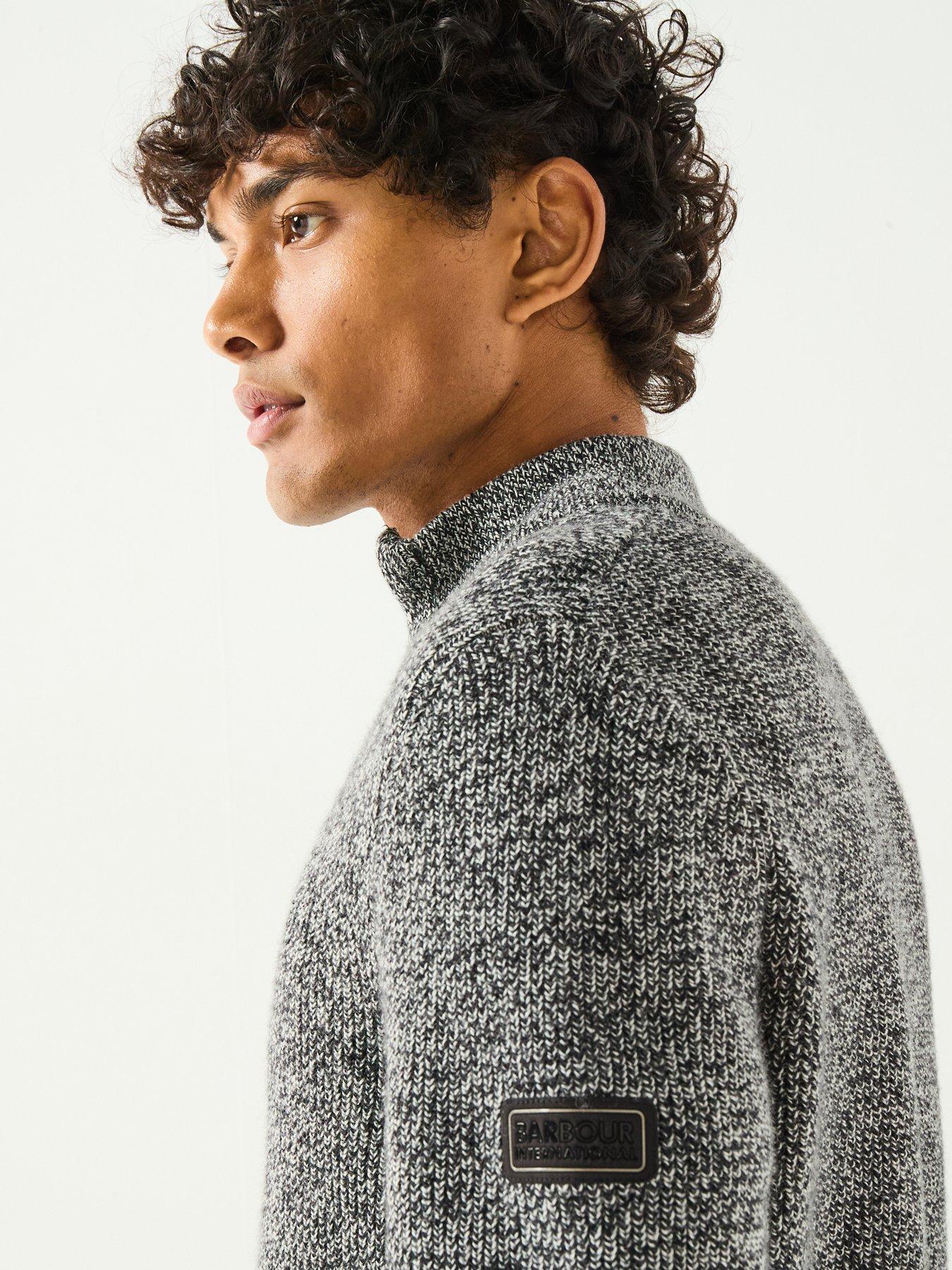  image of barbour-international-declan-yarn-twist-funnel-neck-knitted-jumper-grey