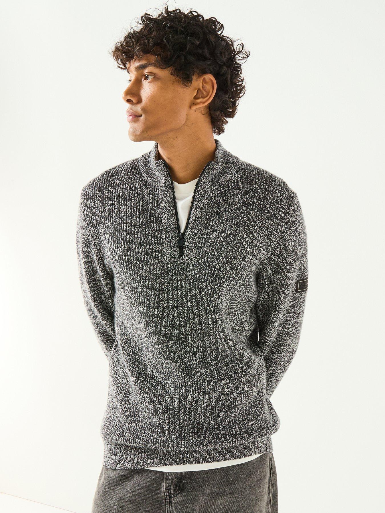  image of barbour-international-declan-yarn-twist-funnel-neck-knitted-jumper-grey