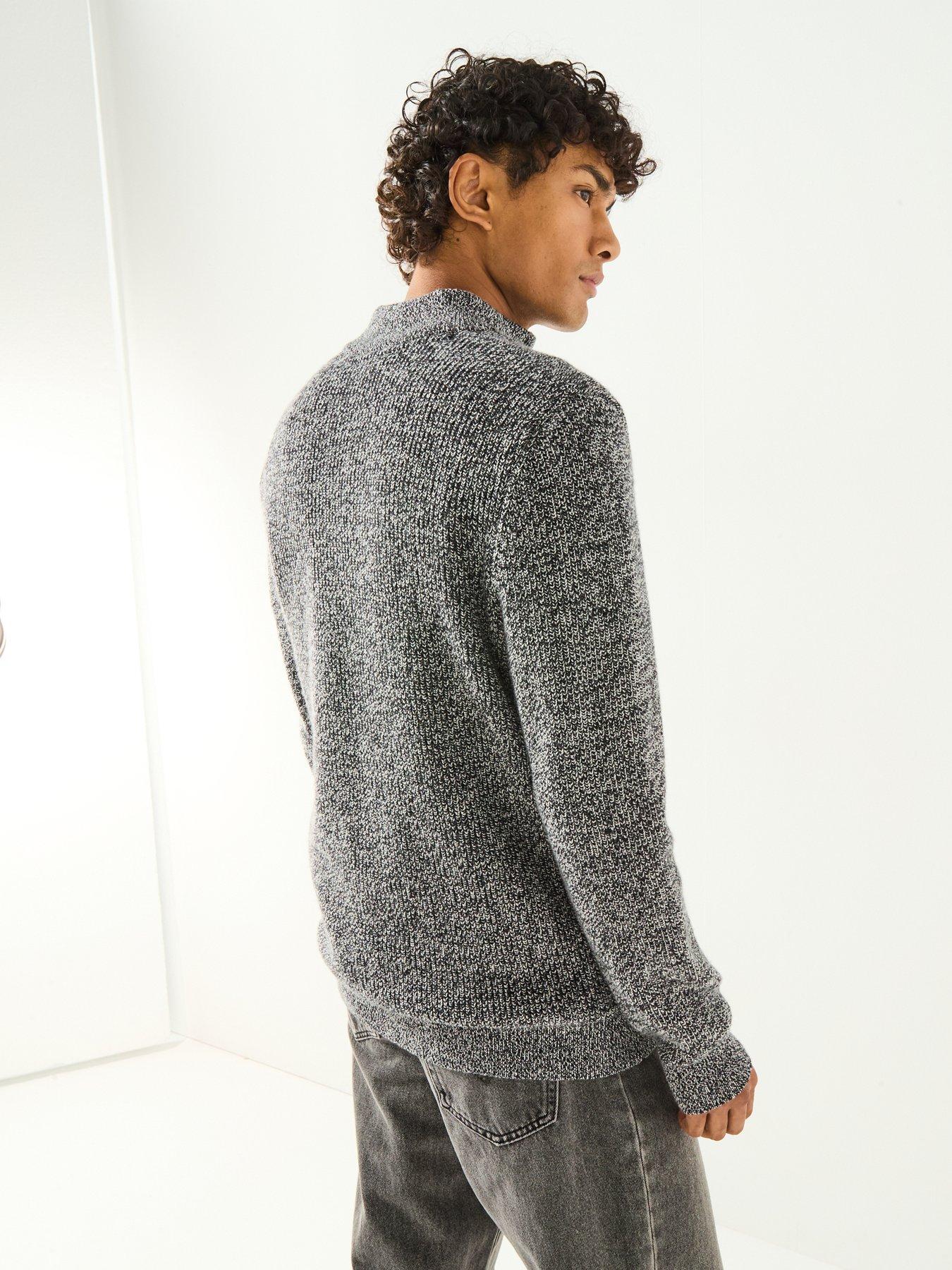  image of barbour-international-declan-yarn-twist-funnel-neck-knitted-jumper-grey