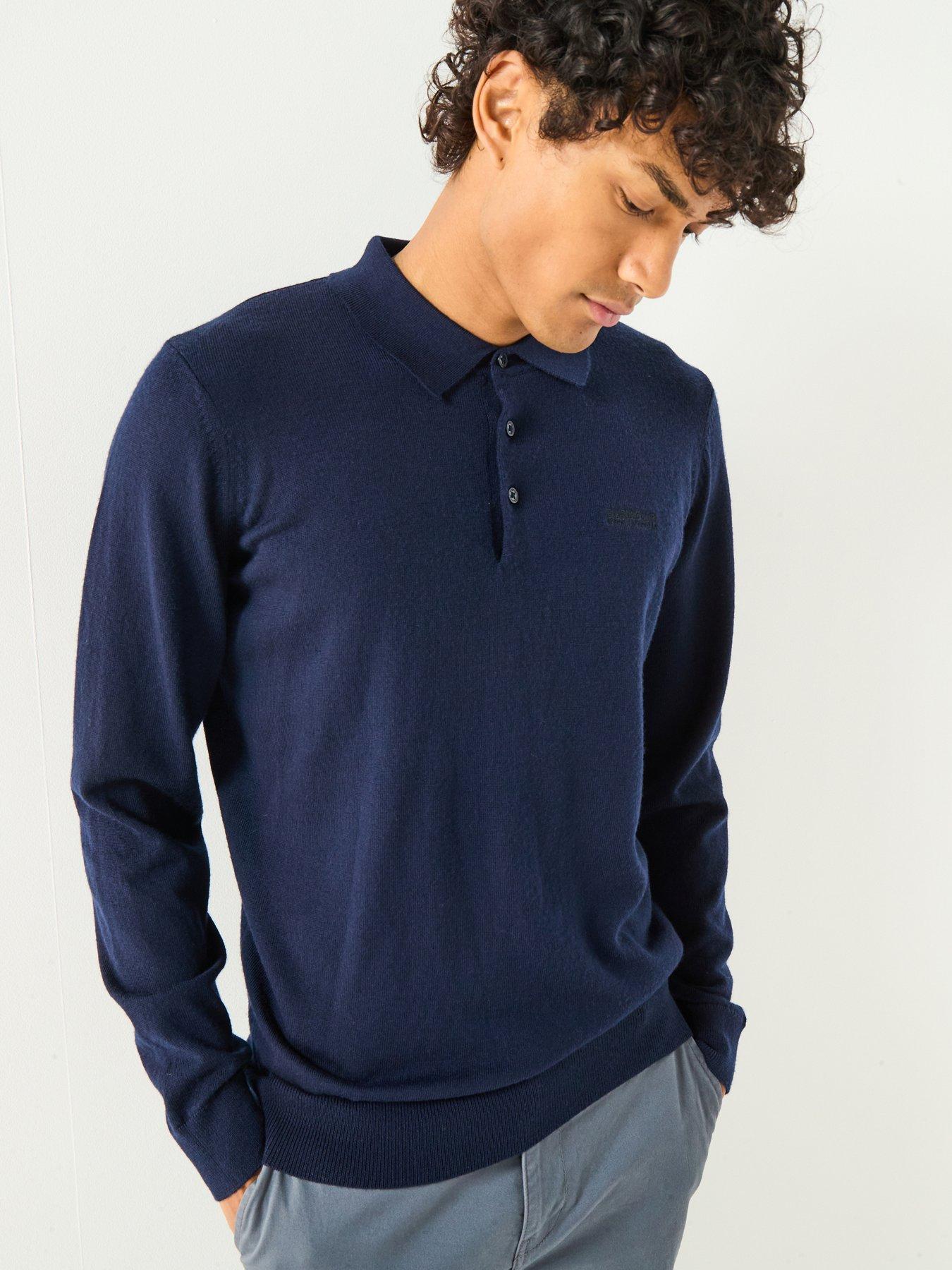 Image 1 of 6 of Barbour International Merlin Merino Long Sleeve Polo Shirt- Navy