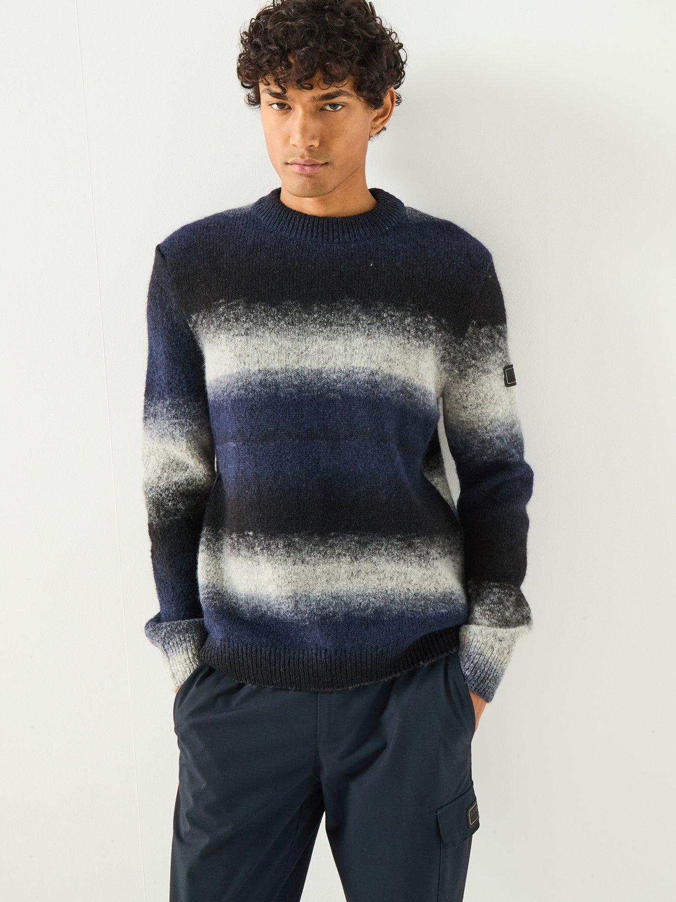 Barbour International Vector Colour Block Crew Neck Knitted Jumper- Black