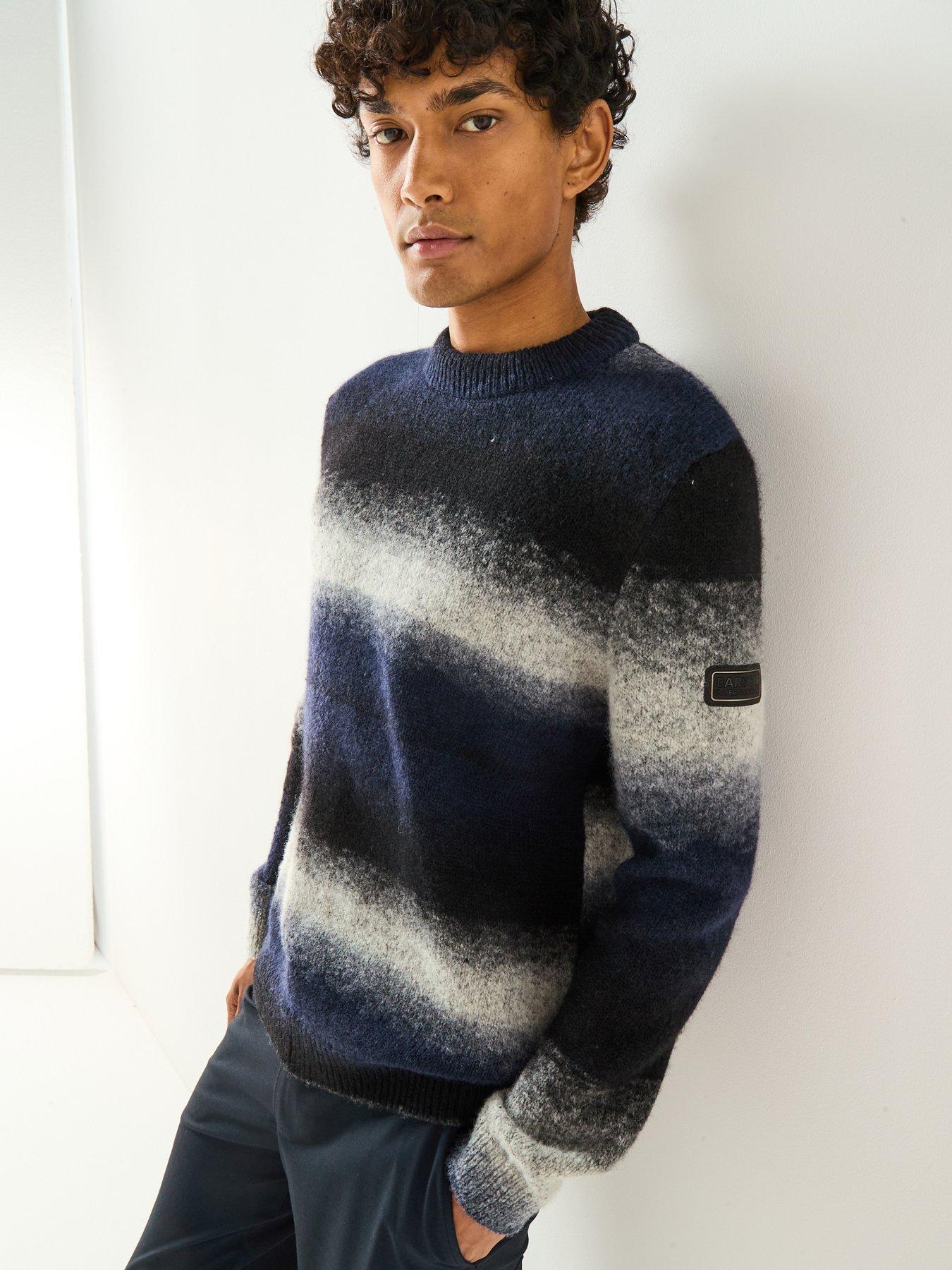  image of barbour-international-vector-colour-block-crew-neck-knitted-jumper--black