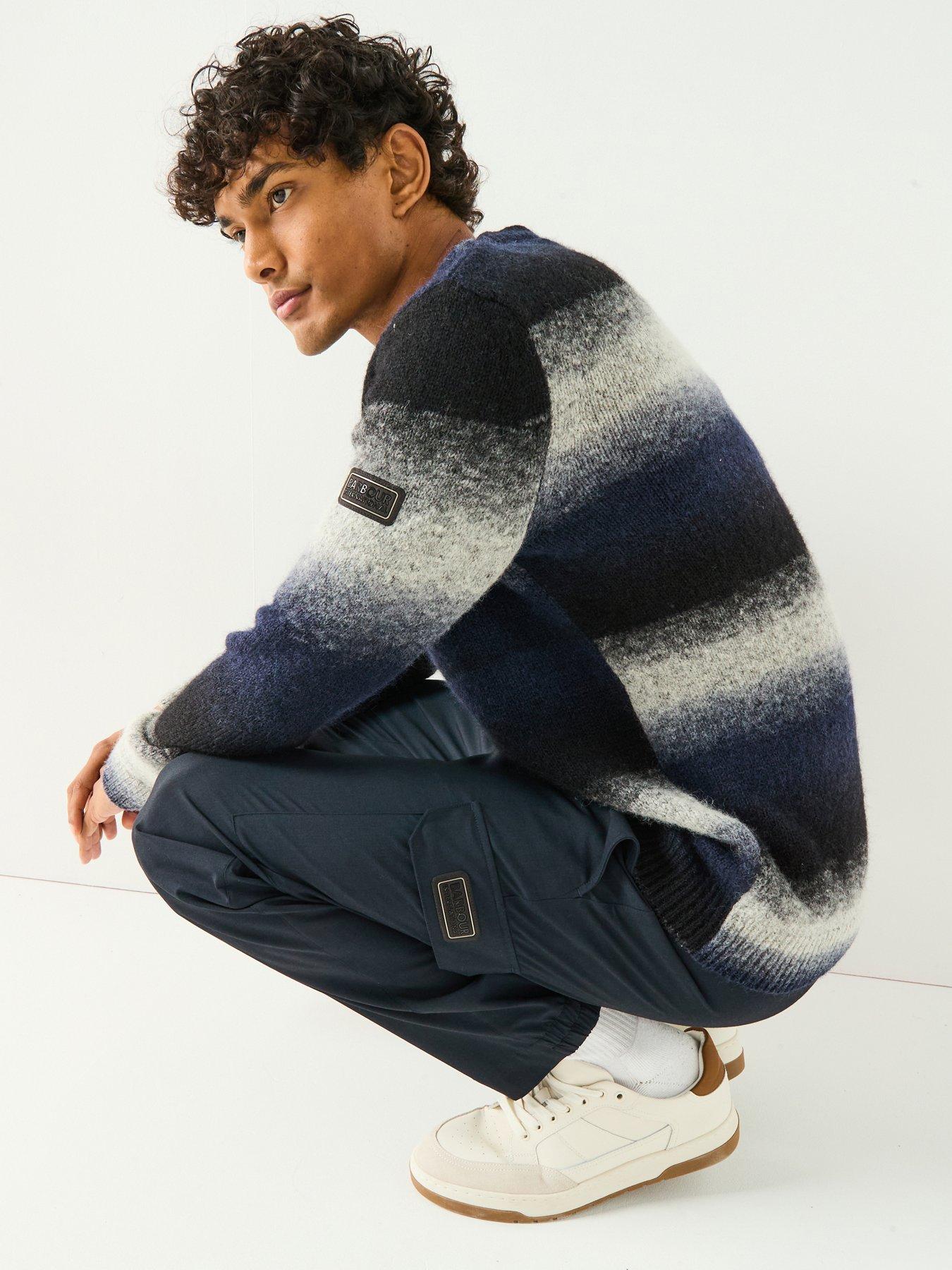  image of barbour-international-vector-colour-block-crew-neck-knitted-jumper--black