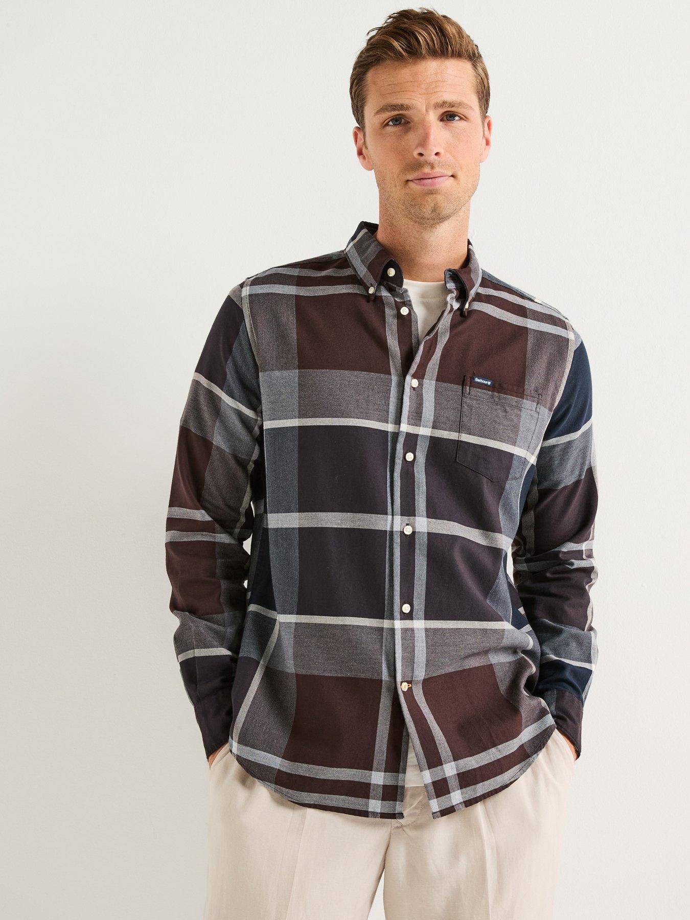 undefined Dunoon Long Sleeve Check Tailored Fit Shirt- Black