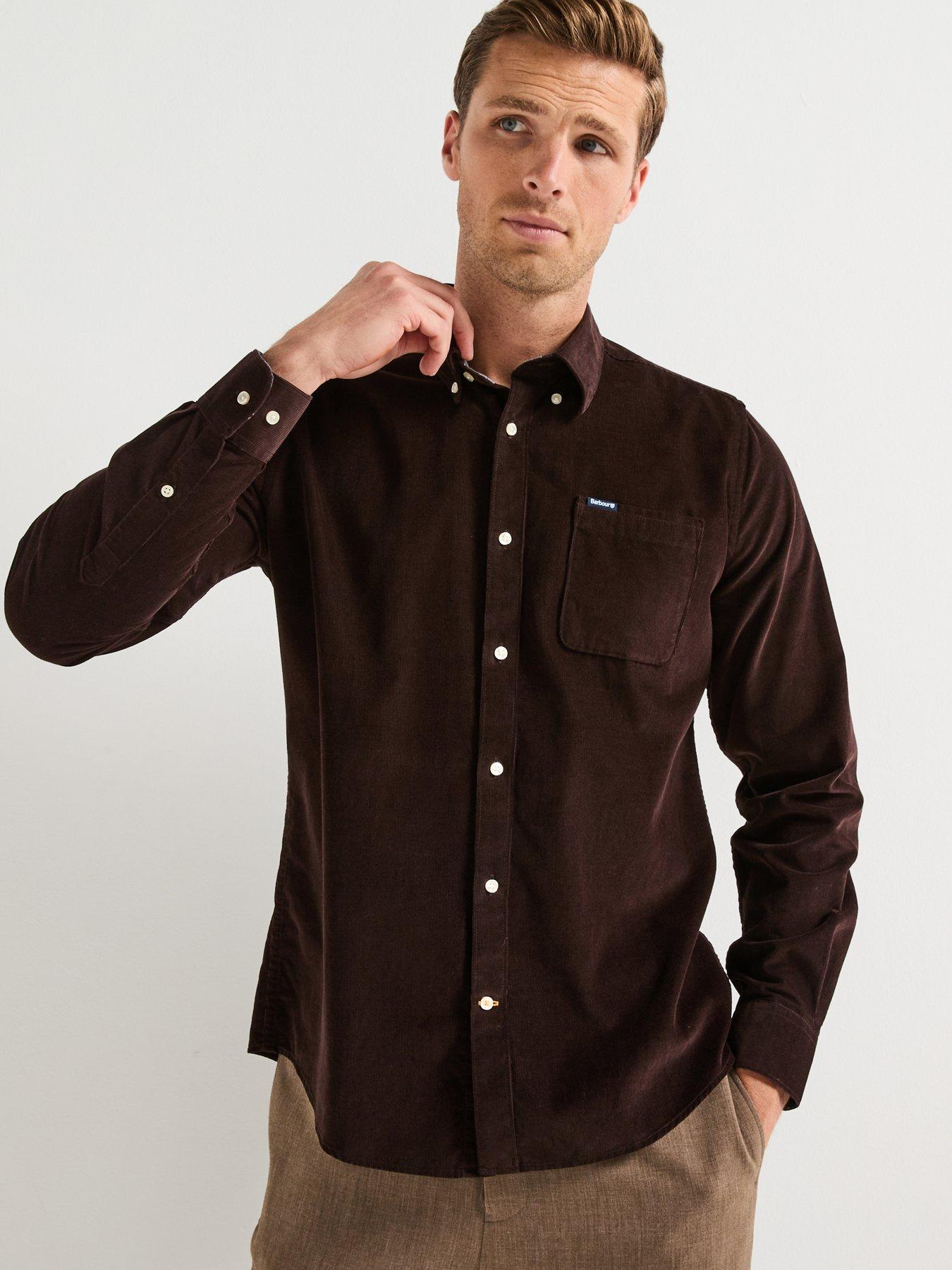 Image 1 of 6 of Barbour Ramsey Long Sleeve Tailored Fit Corduroy Shirt - Dark Brown&nbsp;