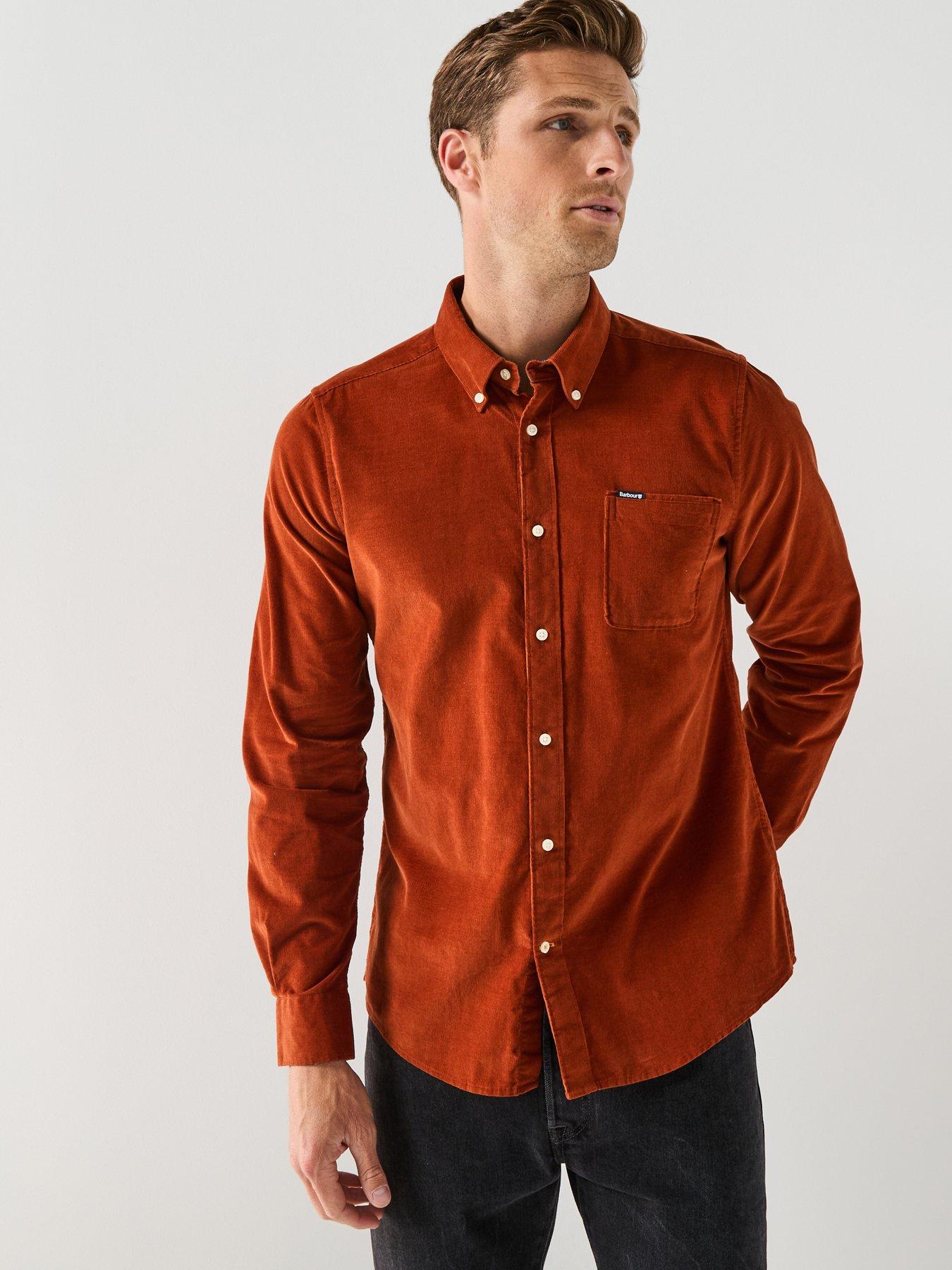 image of barbour-ramsey-long-sleeve-tailored-fit-corduroy-shirt-dark-orange