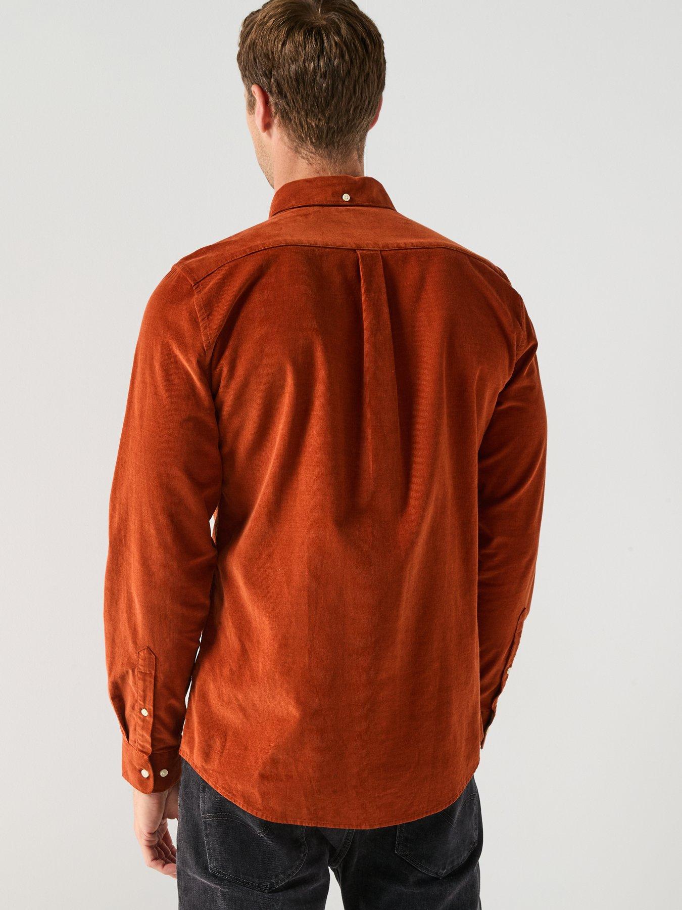  image of barbour-ramsey-long-sleeve-tailored-fit-corduroy-shirt-dark-orange