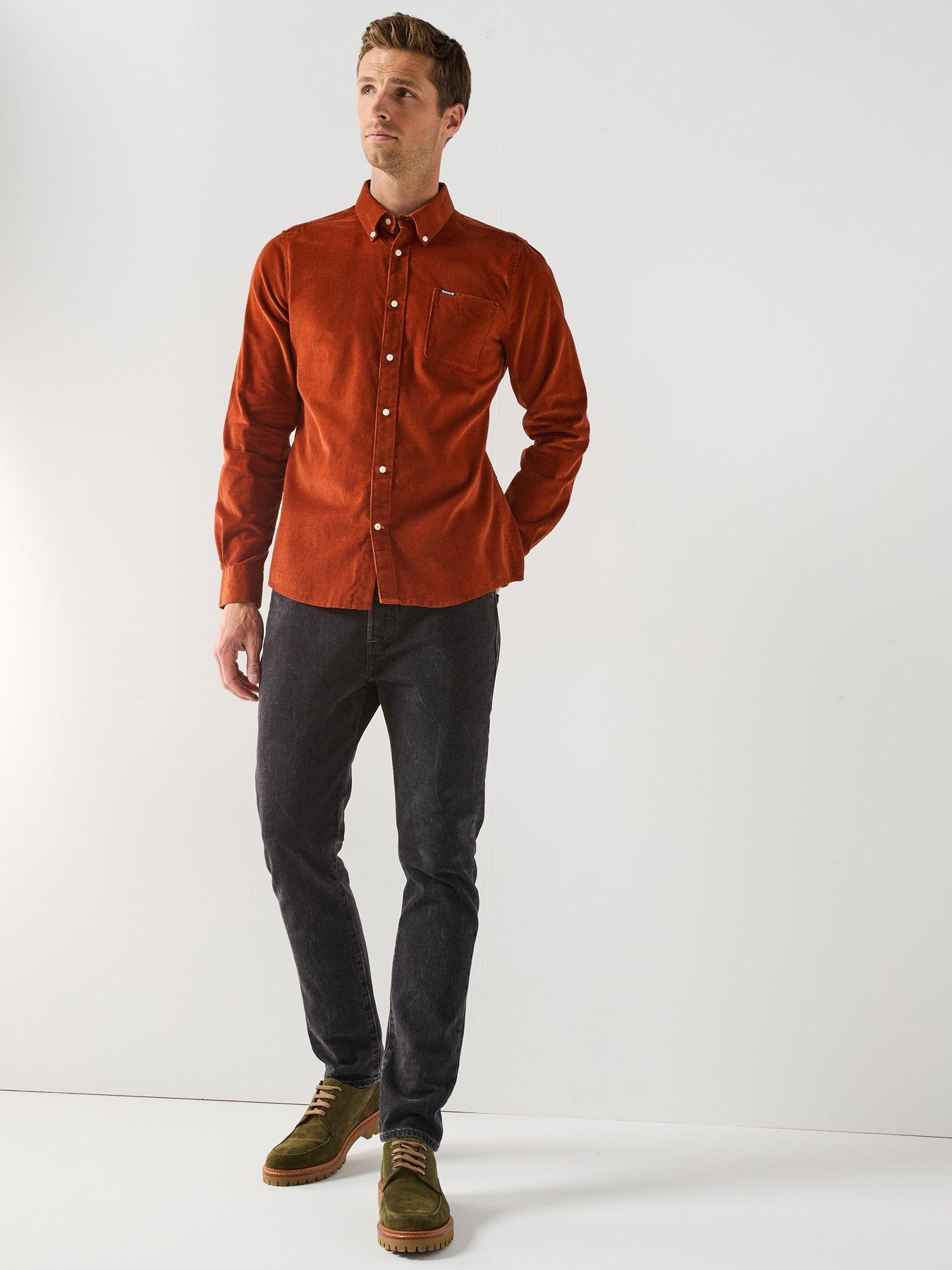  image of barbour-ramsey-long-sleeve-tailored-fit-corduroy-shirt-dark-orange