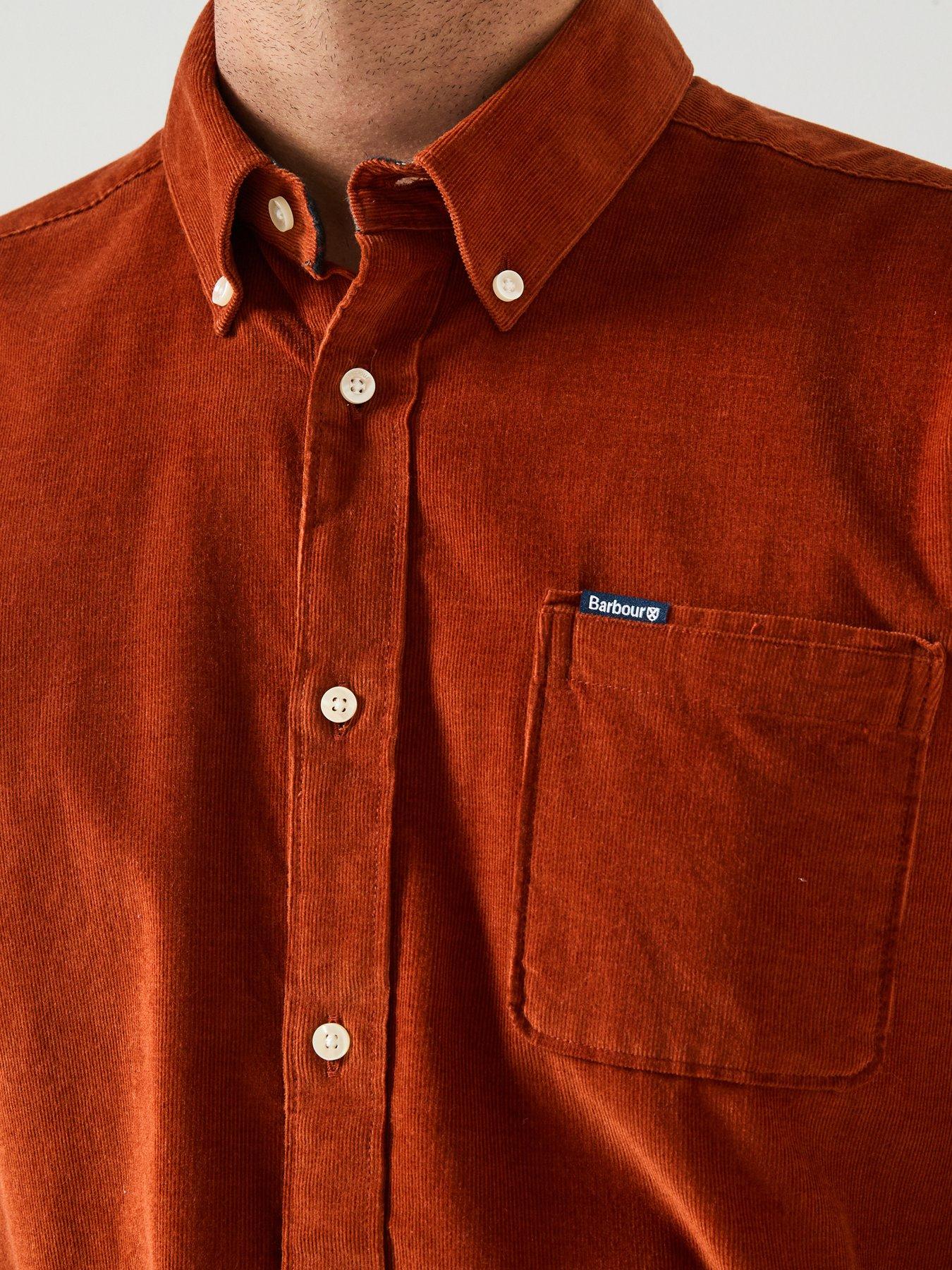  image of barbour-ramsey-long-sleeve-tailored-fit-corduroy-shirt-dark-orange