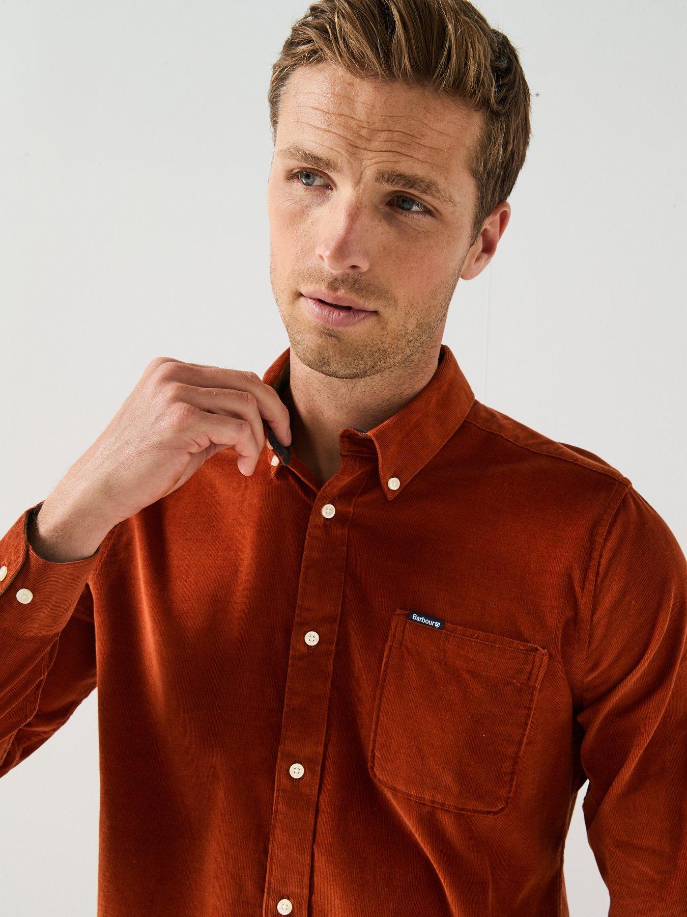  image of barbour-ramsey-long-sleeve-tailored-fit-corduroy-shirt-dark-orange