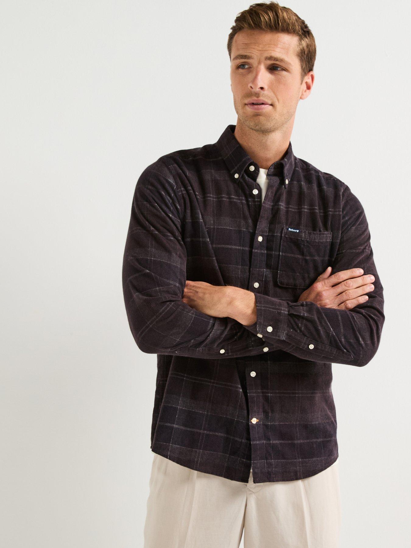 Image 1 of 6 of Barbour Blair Tailored Fit Tartan Cord Shirt- Navy