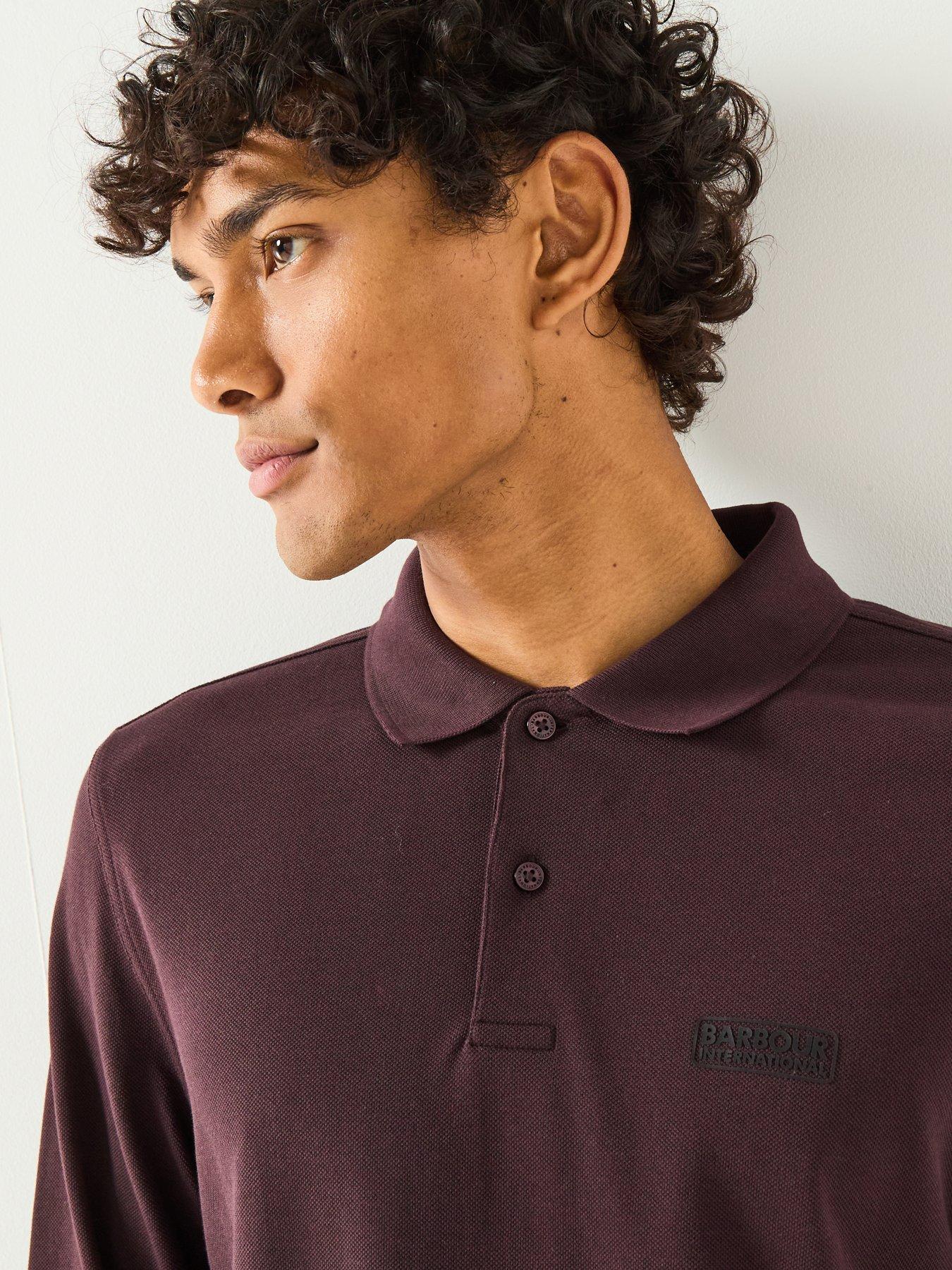 Image 4 of 6 of Barbour International Long Sleeve Knitted Polo Shirt - Dark Red