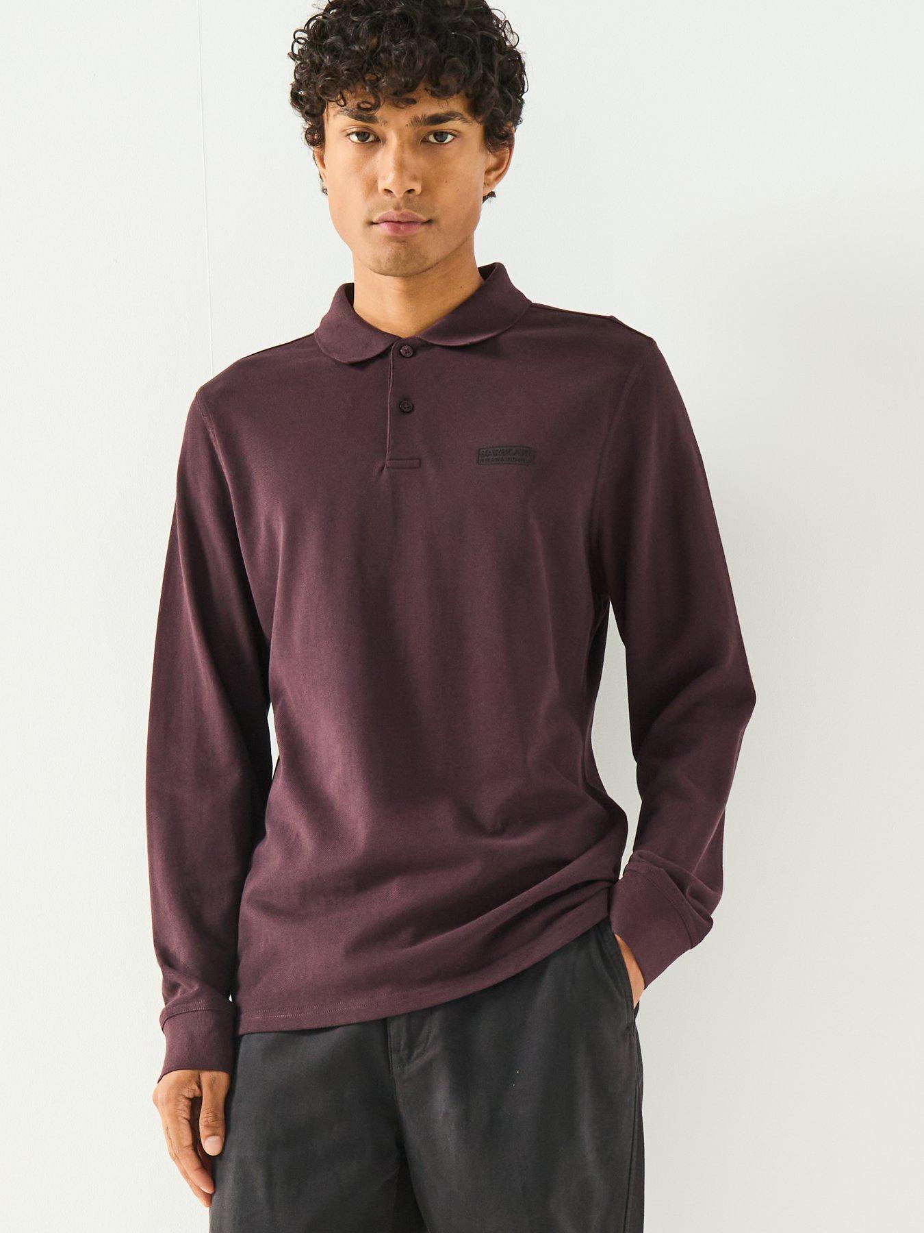 Image 6 of 6 of Barbour International Long Sleeve Knitted Polo Shirt - Dark Red
