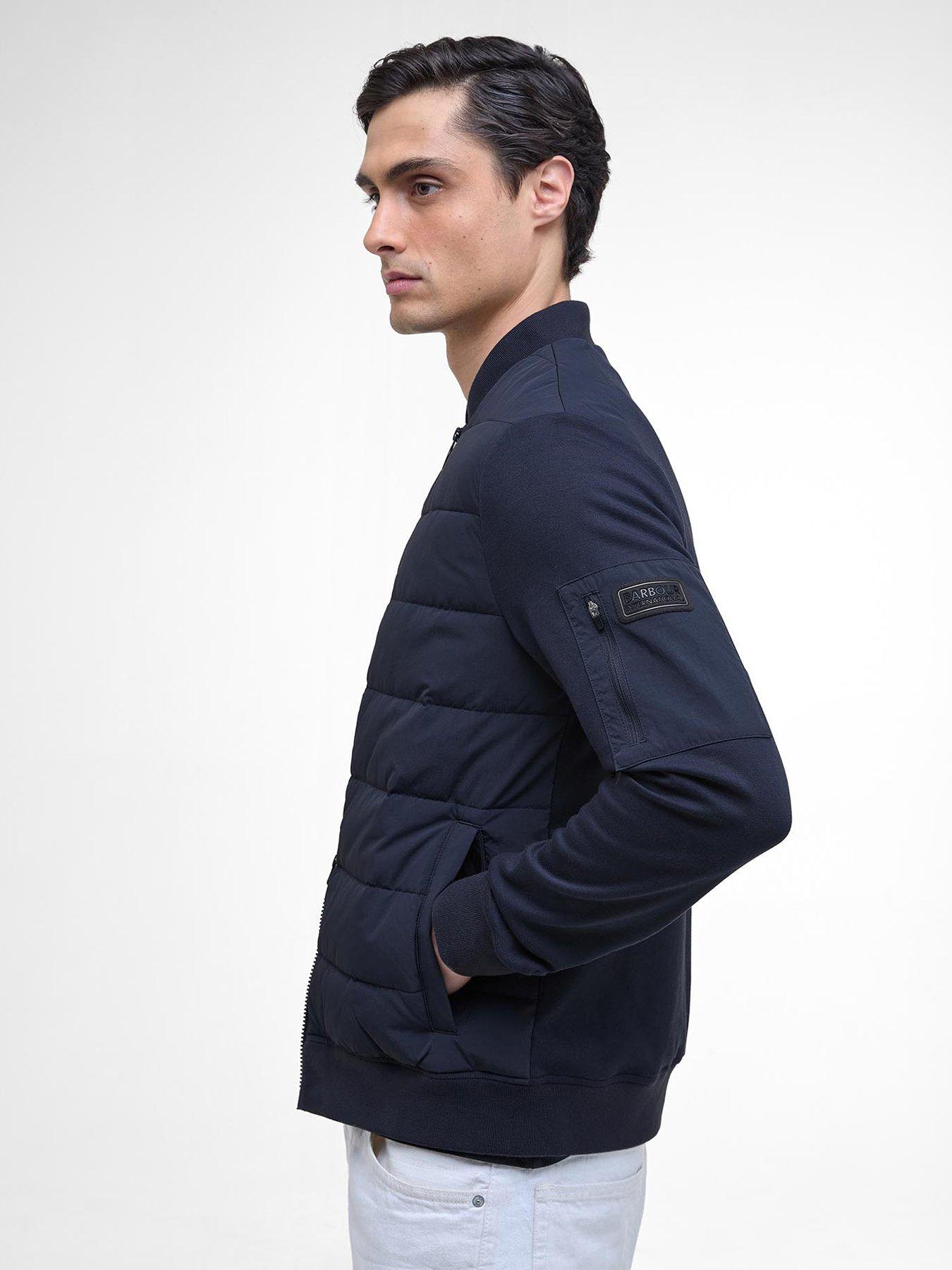  image of barbour-international-holmes-hybrid-knitted-bomber-jacket-navy