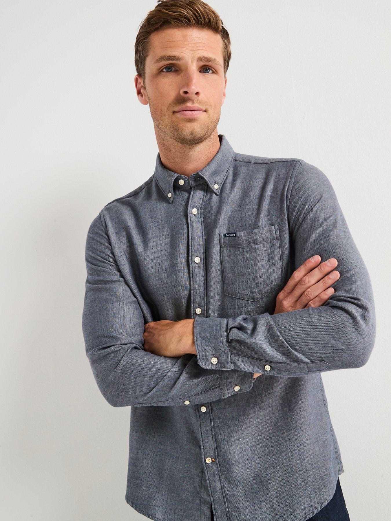  image of barbour-buckley-tailored-fit-herringbone-shirt-navy